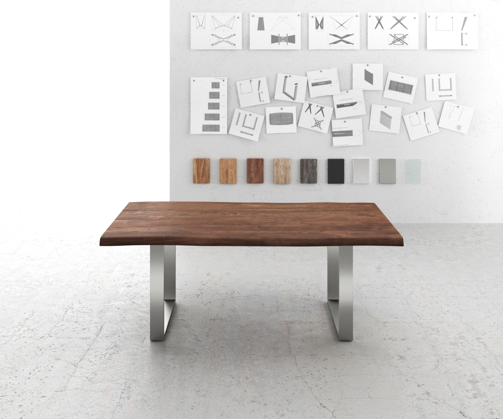 Esstisch Edge 200x100 XL Akazie Braun Edelstahl Schmal Live-Edge 1 Esstisch Edge 200x100 XL Akazie Braun Edelstahl Schmal Live-Edge 1