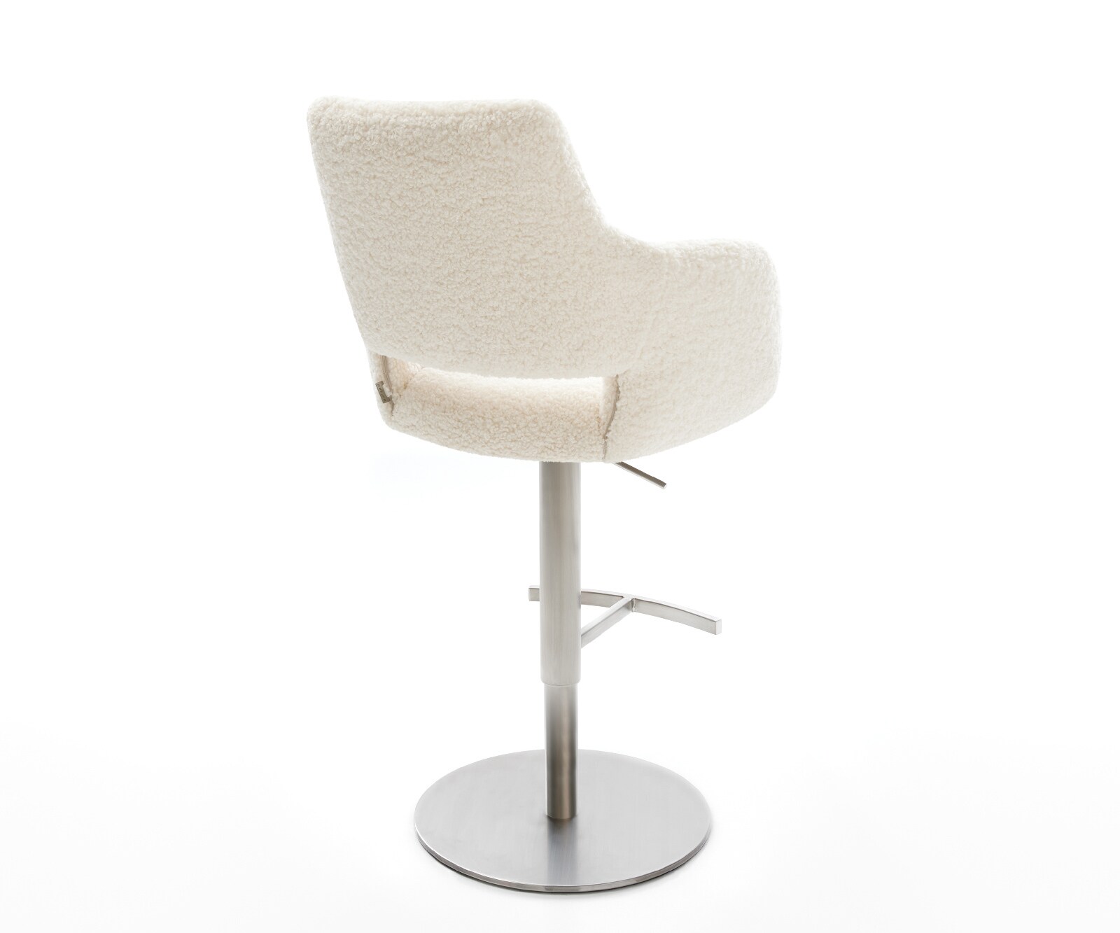 Chaise-de-bar Yago-Flex Tissu teddy Beige Pied pivotant réglable en hauteur en acier inoxydable Argent Ressort ensaché 4