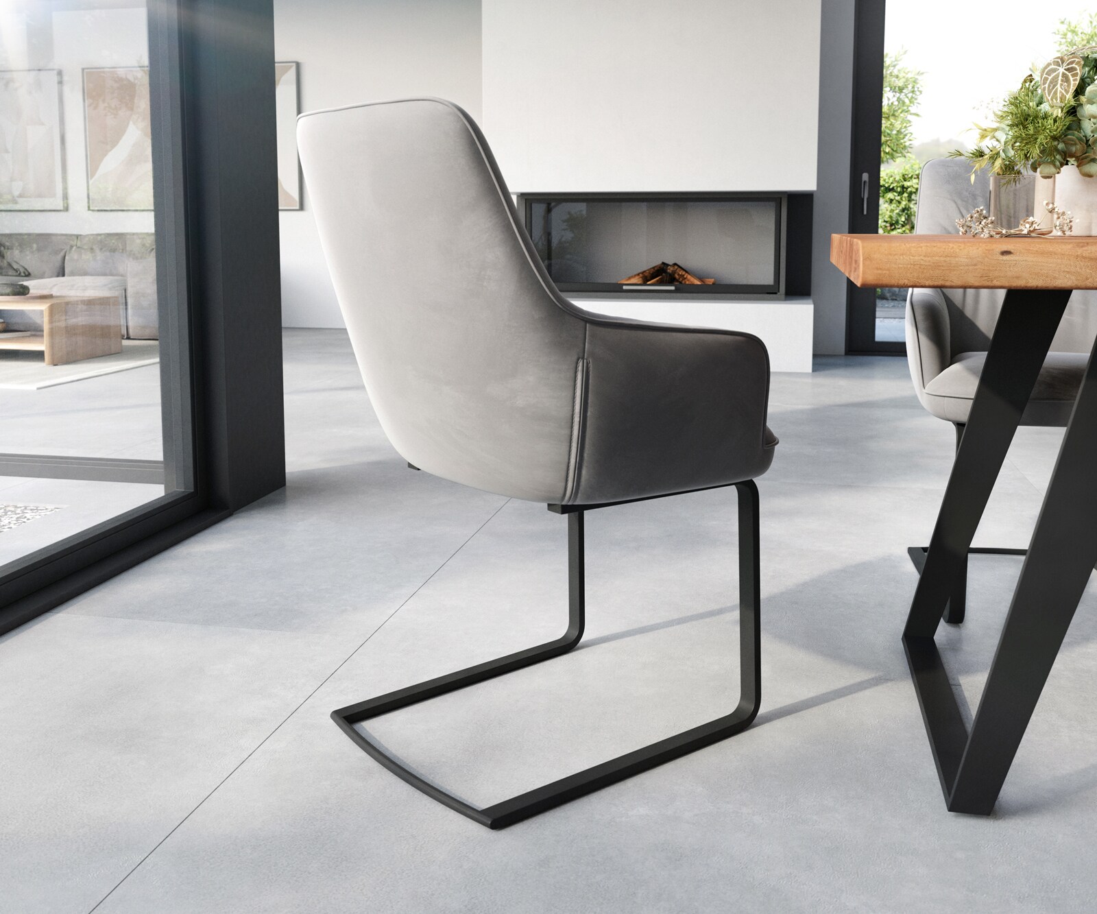 Freischwinger Zelia-Flex mit Armlehnen Samt Grau Freischwinger flach Schwarz Taschenfederkern 4 Freischwinger Zelia-Flex mit Armlehnen Samt Grau Freischwinger flach Schwarz Taschenfederkern 4