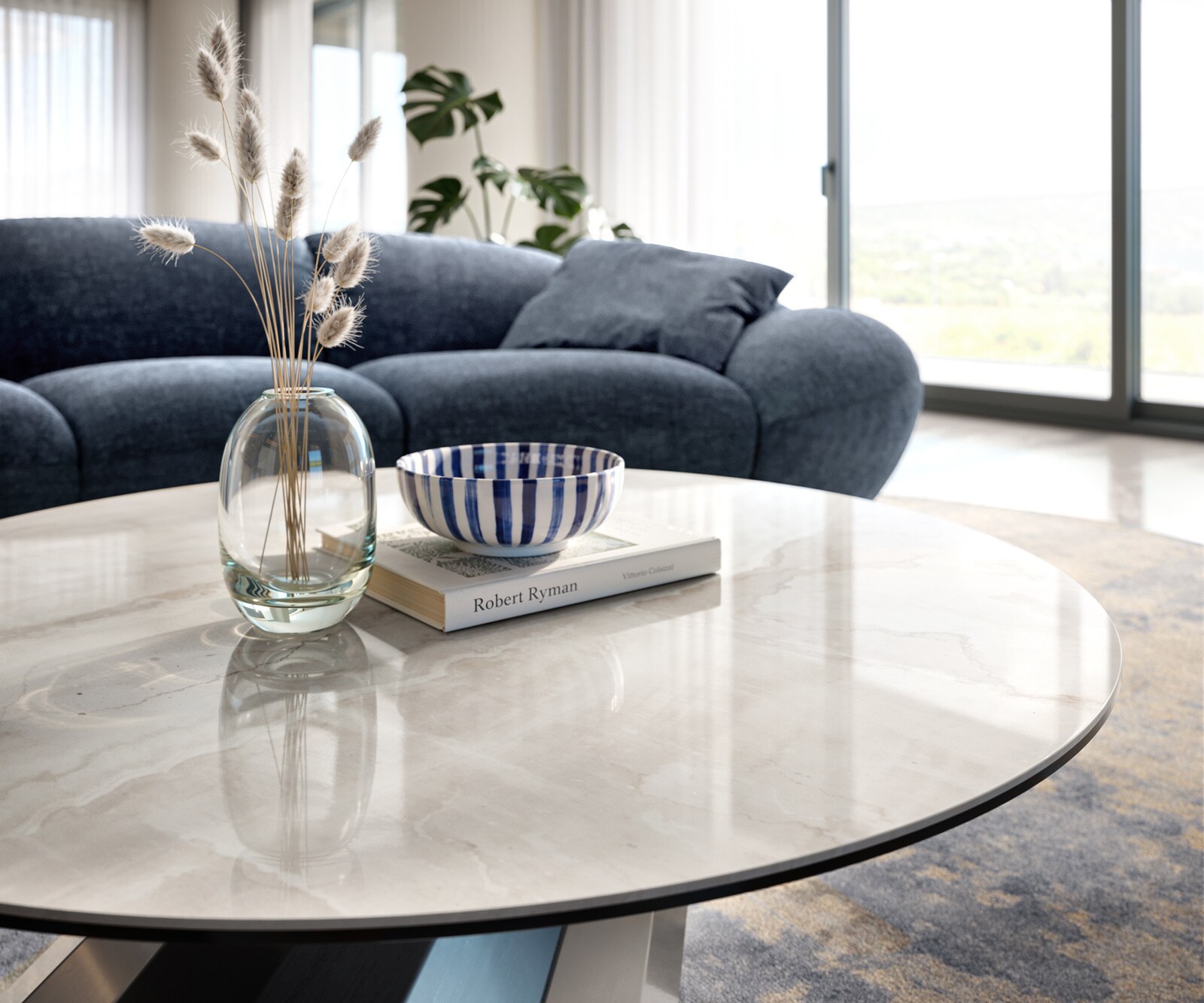 Table basse Edge ronde 100x100 cm céramique Onyx Champagne Parabi acier inoxydable brossé 6