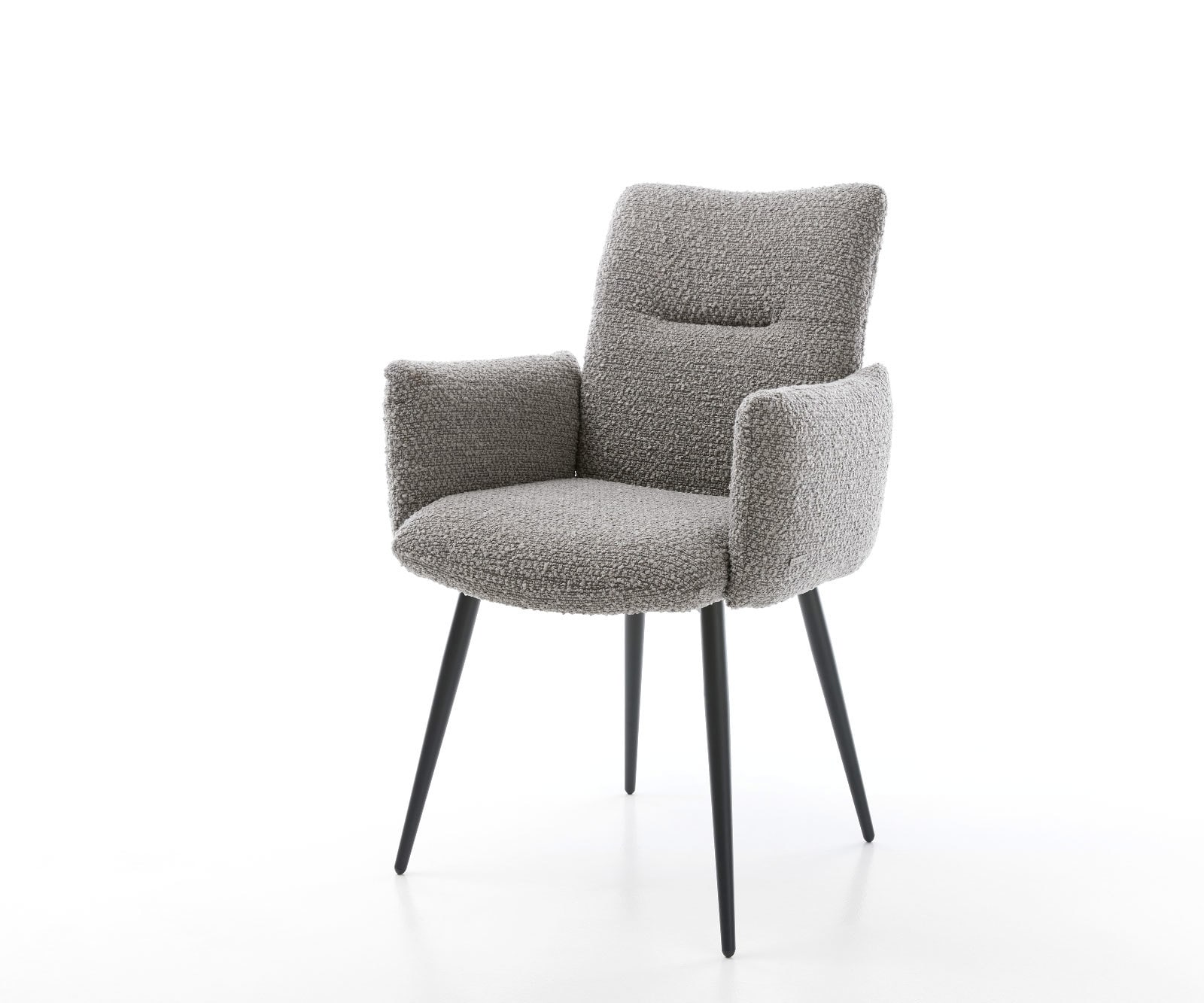 Esszimmerstuhl Jova-Flex mit Armlehnen Bouclé Silbergrau 4-Fuß konisch Schwarz Taschenfederkern 1