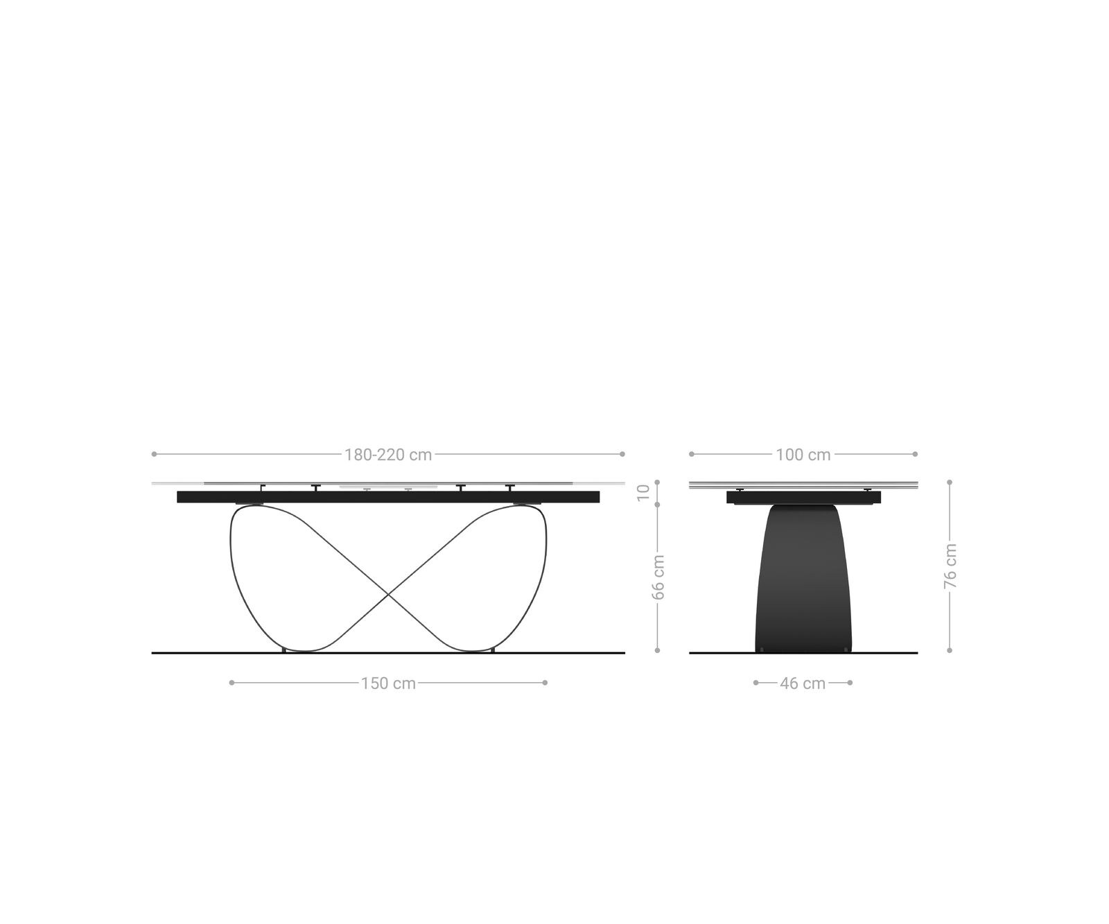 Table à manger Edge Boot 180-220x100 cm Céramique Laminam® Sabbia Eichefarbig Infinity Métal Noir extensible 7