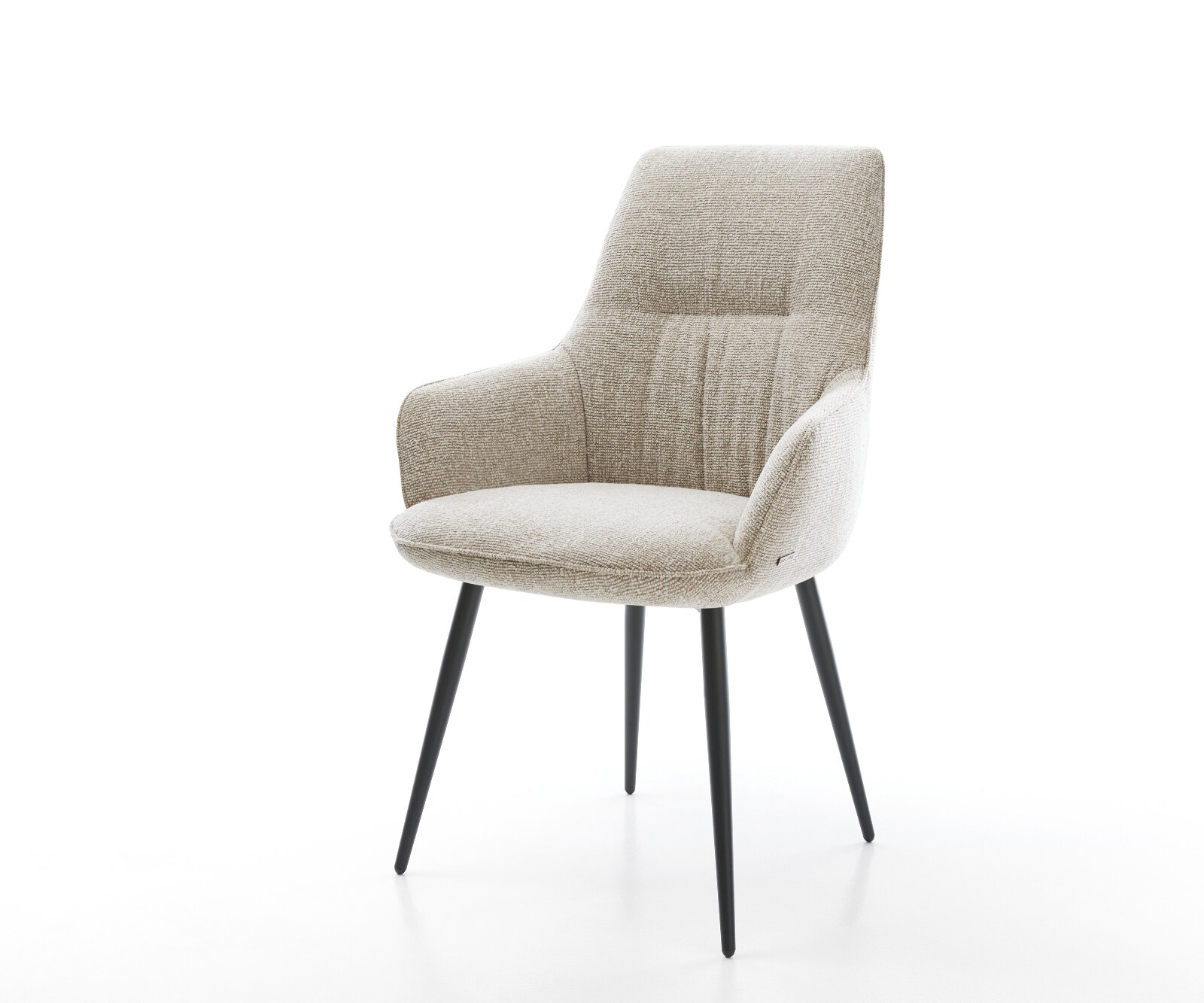 Esszimmerstuhl Zelia-Flex mit Armlehnen Webstoff Soft Beige 4-Fuß konisch Schwarz Taschenfederkern 1