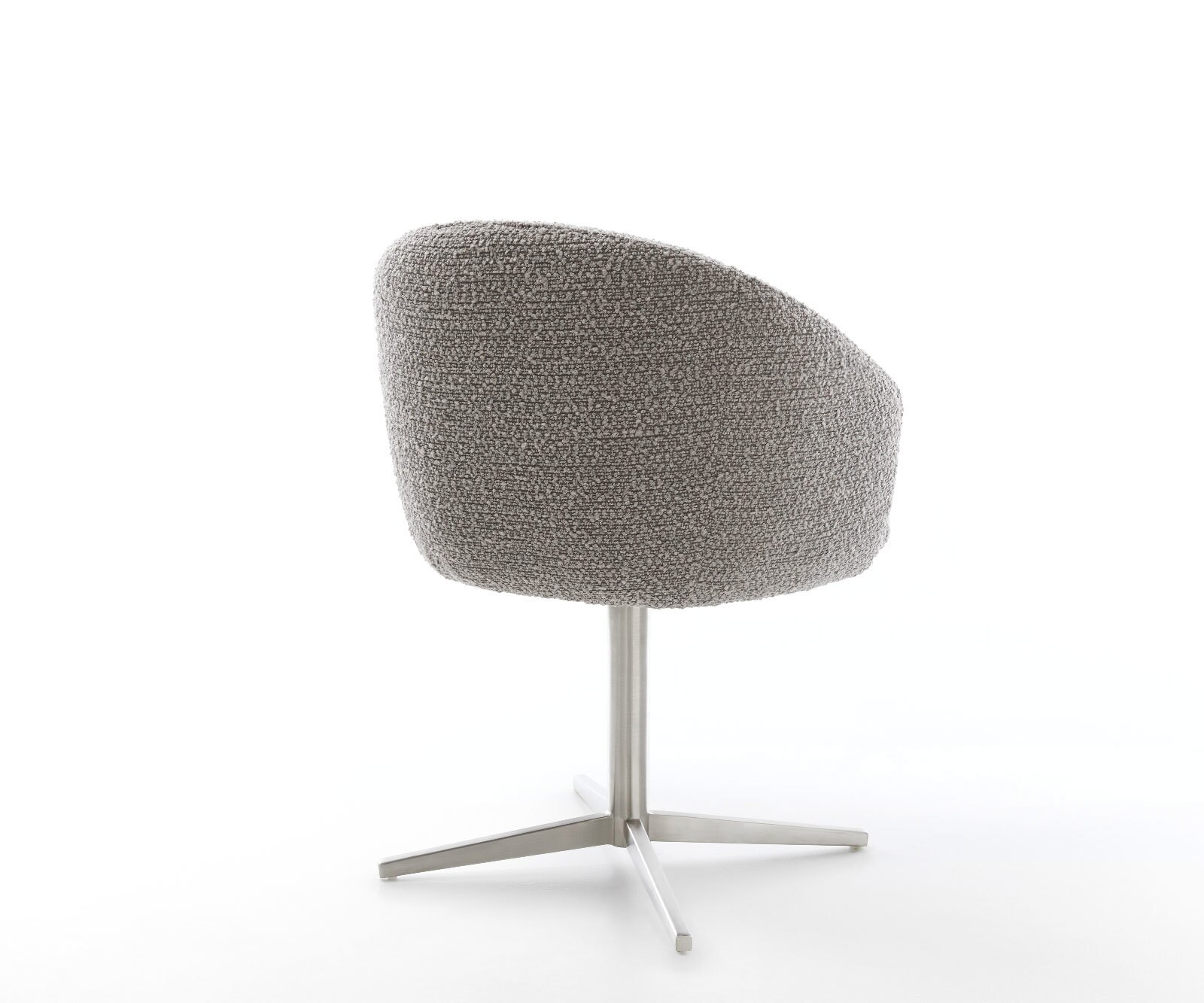 Chaise-pivotante Caja-Flex avec accoudoirs bouclé gris argenté pied de chaise 4 branches acier inoxydable brossé pivotement sur 360° ressorts ensachés 4