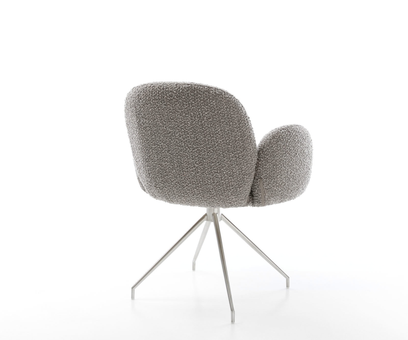 Chaise-pivotante Nube-Flex avec accoudoirs bouclé gris argenté pied croisé conique acier inoxydable brossé pivotement sur 180° ressorts ensachés 4 Chaise-pivotante Nube-Flex avec accoudoirs bouclé gris argenté pied croisé conique acier inoxydable brossé pivotement sur 180° ressorts ensachés 4