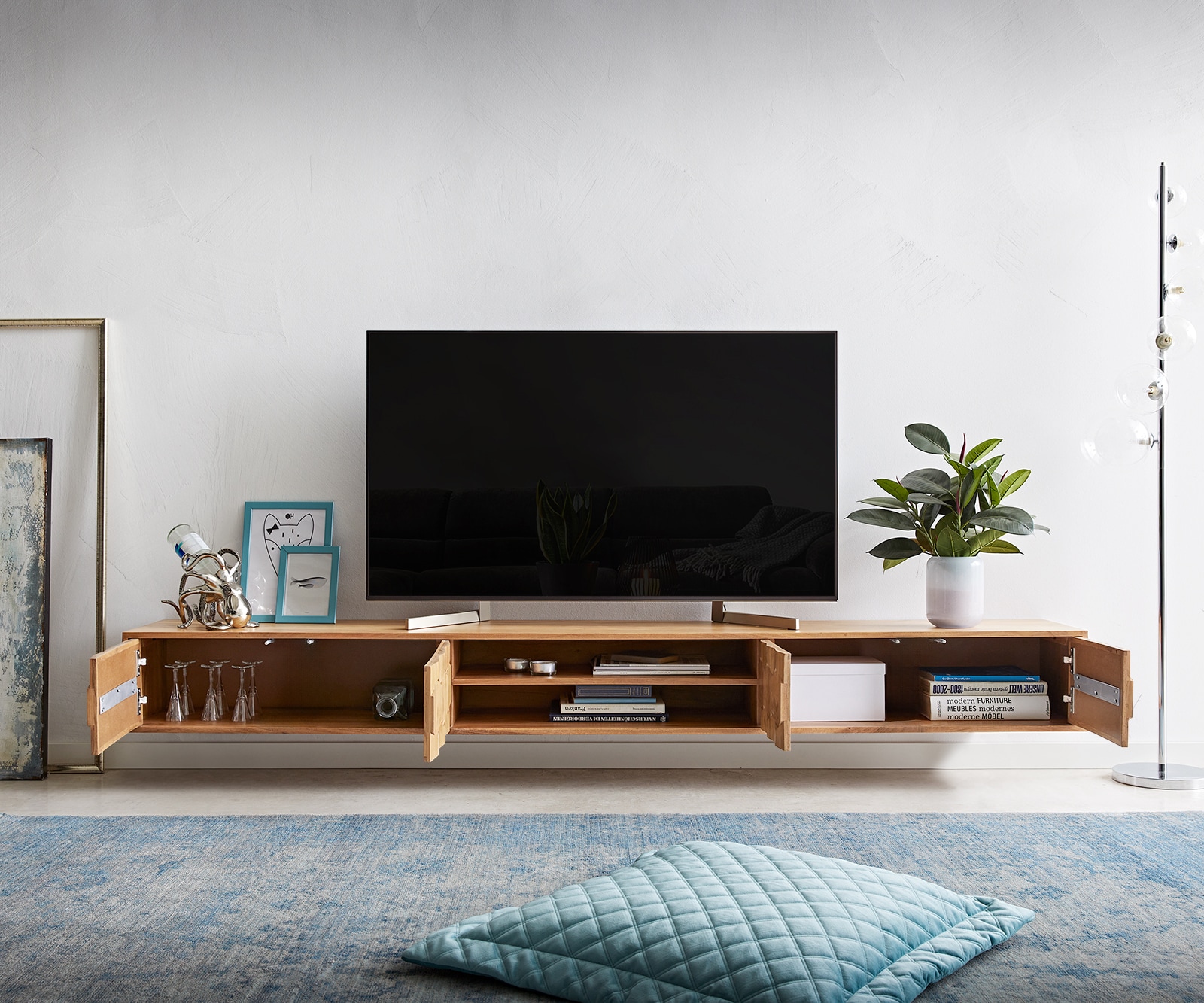 Lowboard Fevo 240 cm Akazie Natur 4 Türen schwebend 4