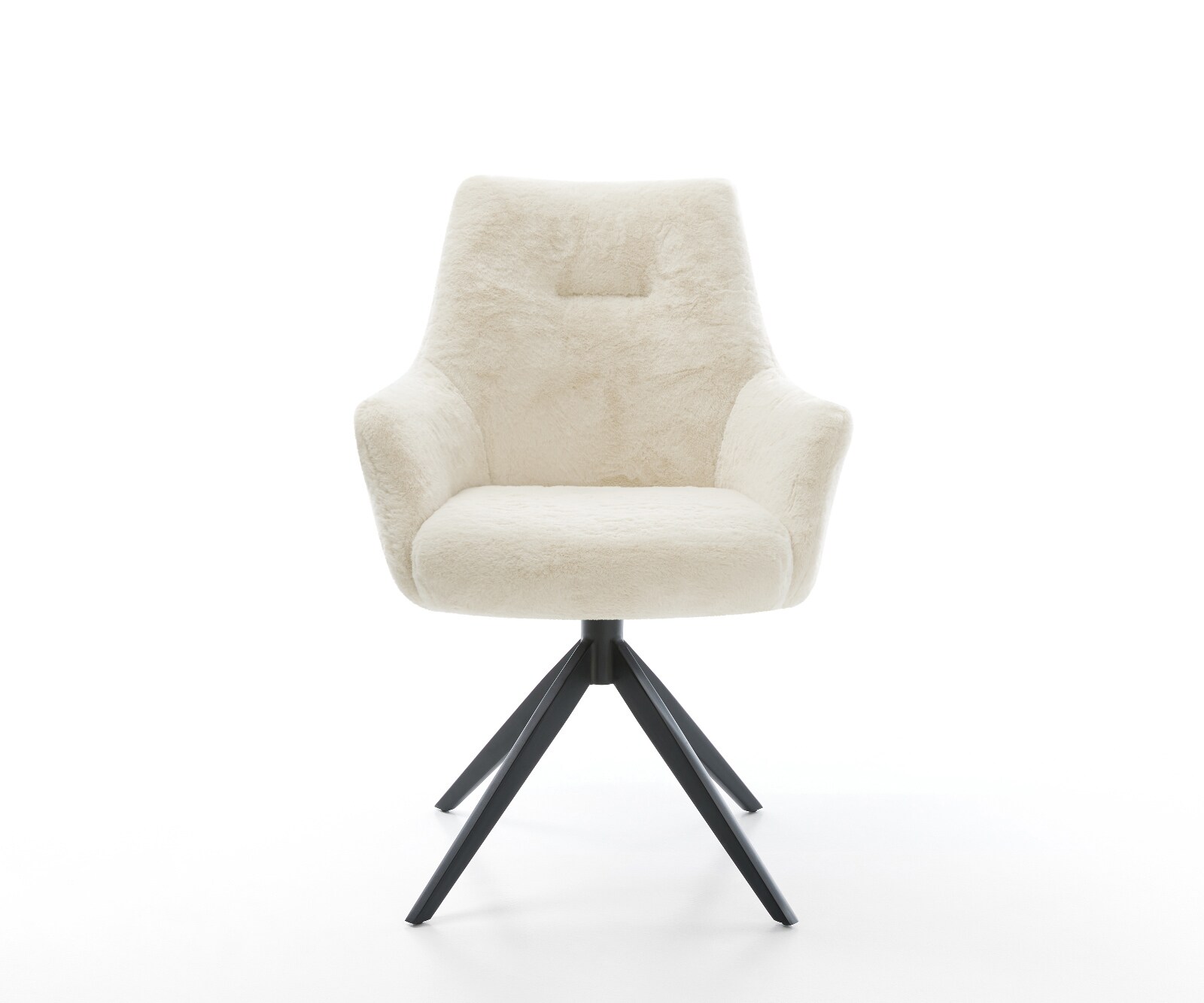 Chaise-pivotante Alja-Flex avec accoudoirs peluche crème-blanc pied croisé large noir pivotement sur 360° fonction bascule resorts ensachés 2