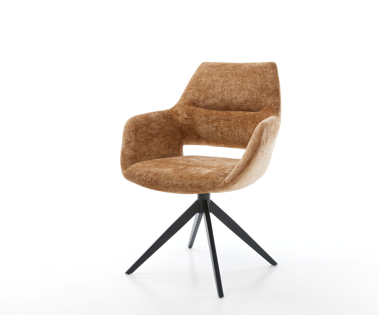 Drehstuhl Yago-Flex mit Armlehnen Chenille Rost Kreuzgestell breit Schwarz 360° drehbar Wippfunktion