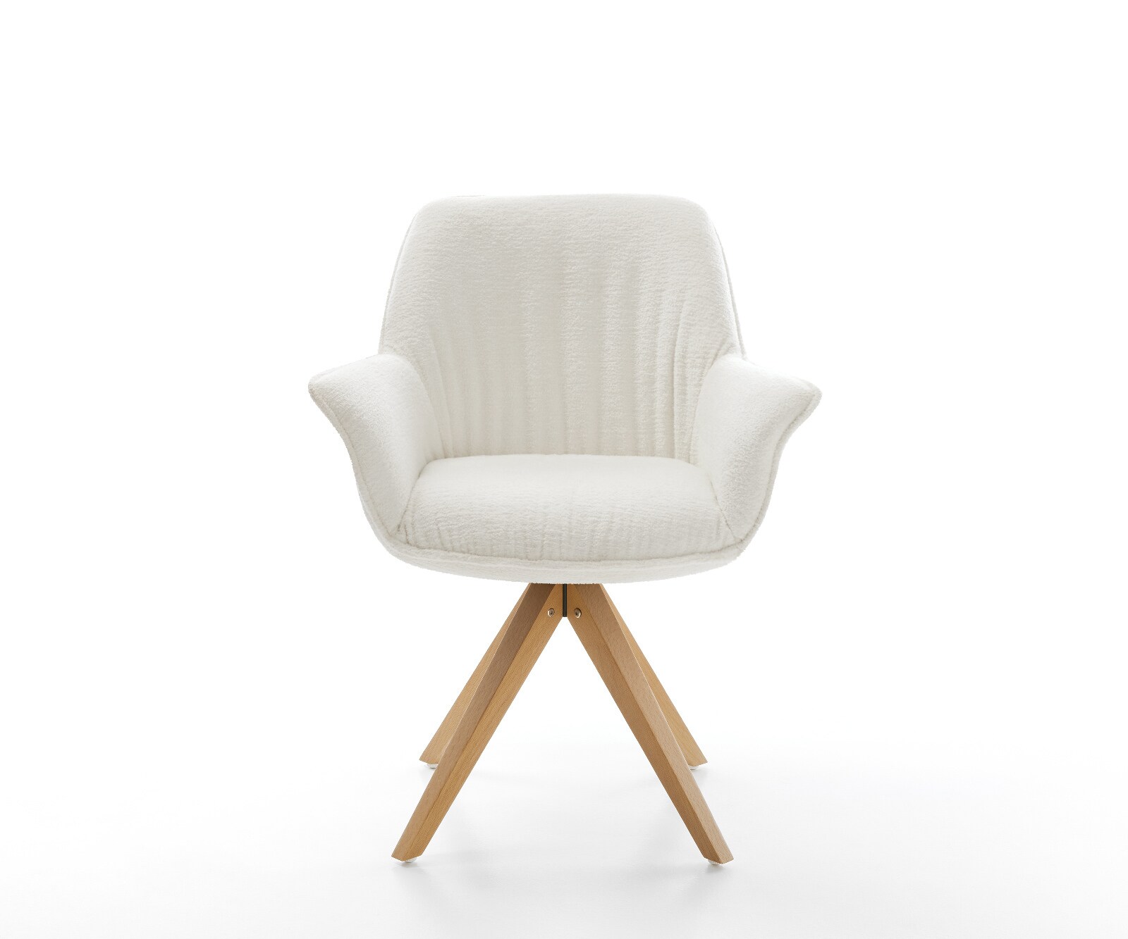 Chaise-pivotante Keila-Flex avec accoudoirs bouclé doux beige pied en bois angulaire naturel pivotement sur 180° 2
