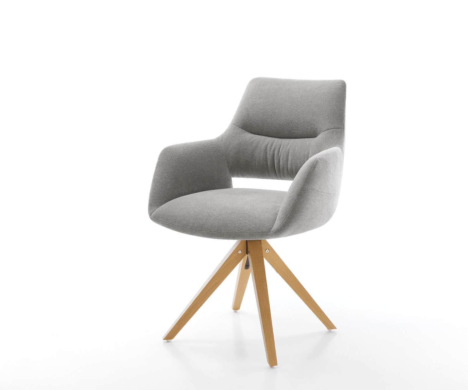 Drehstuhl Yago-Flex mit Armlehnen Strukturstoff Soft Grau Holzgestell kantig Natur 360° drehbar Taschenfederkern 1