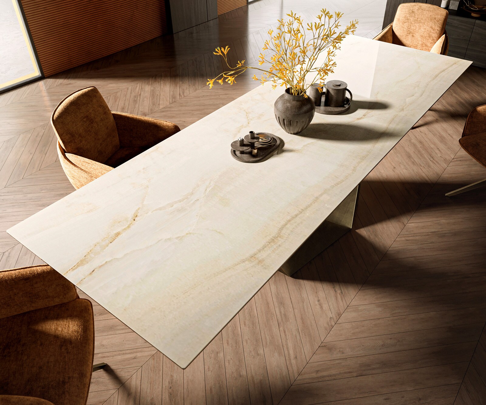 Esstisch Edge 300x100 Keramik Laminam® Onice Oro ​Prisma Metallic Gold 3
