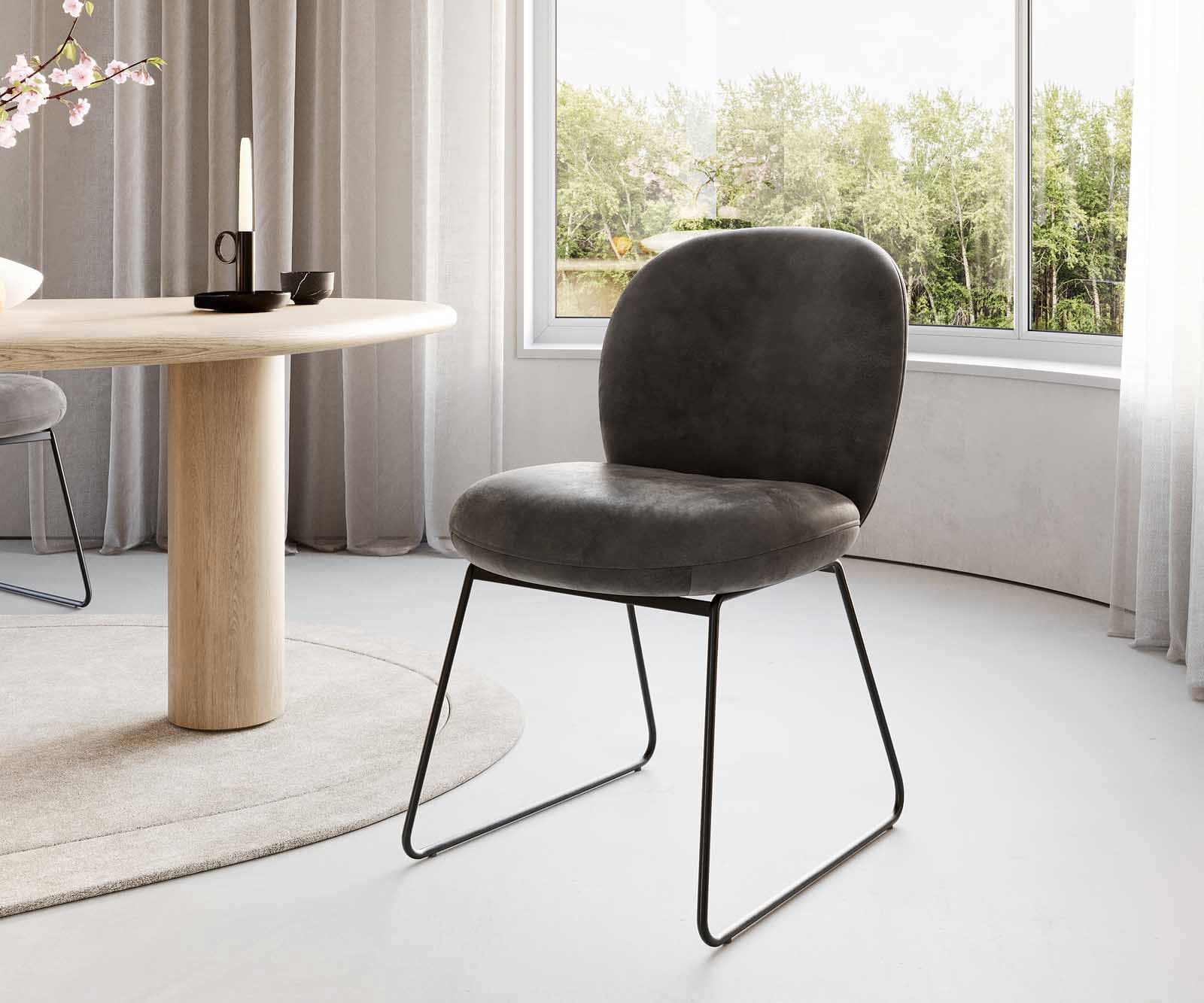 Esszimmerstuhl Nube-Flex Mikrofaser Anthrazit Vintage Kufengestell Schwarz Taschenfederkern Esszimmerstuhl Nube-Flex Mikrofaser Anthrazit Vintage Kufengestell Schwarz Taschenfederkern