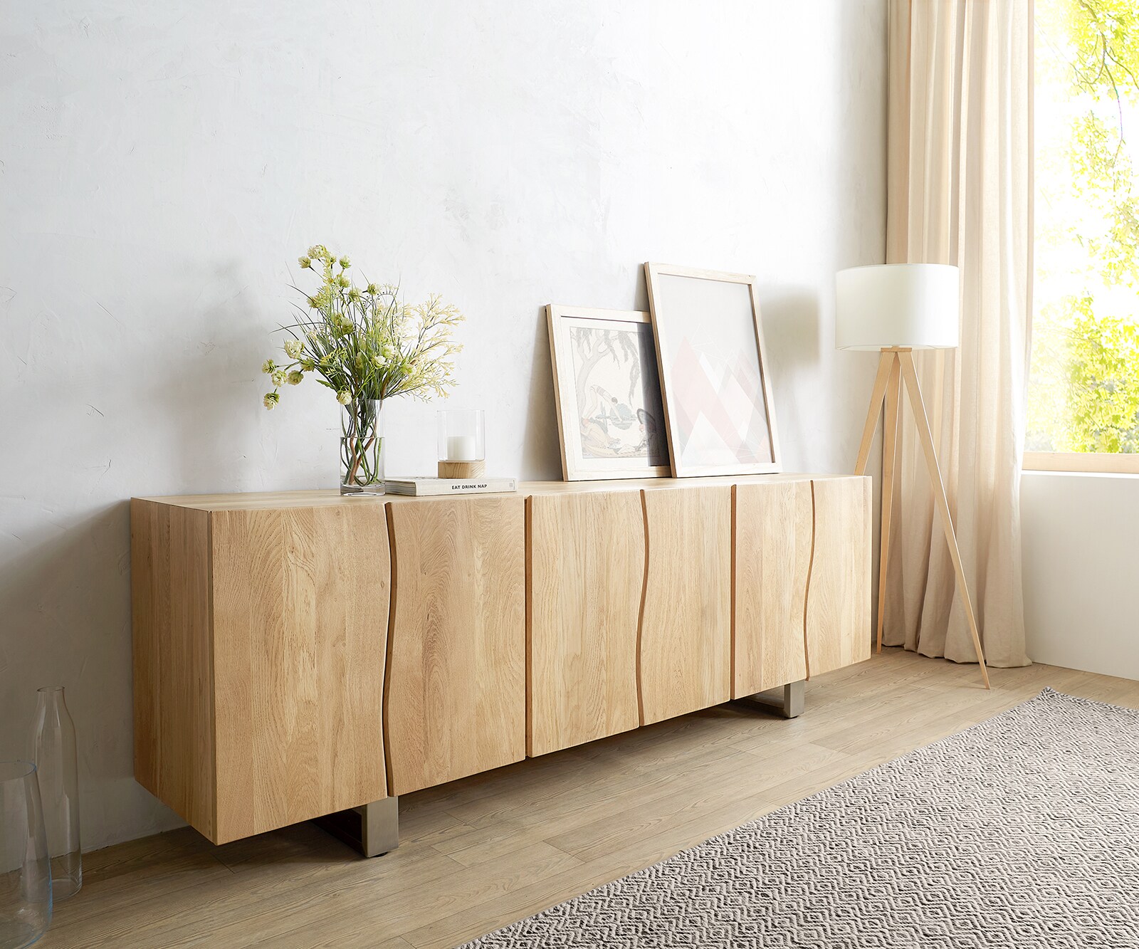 Buffet Live-Edge 220 cm Chêne naturel massif 6 portes 