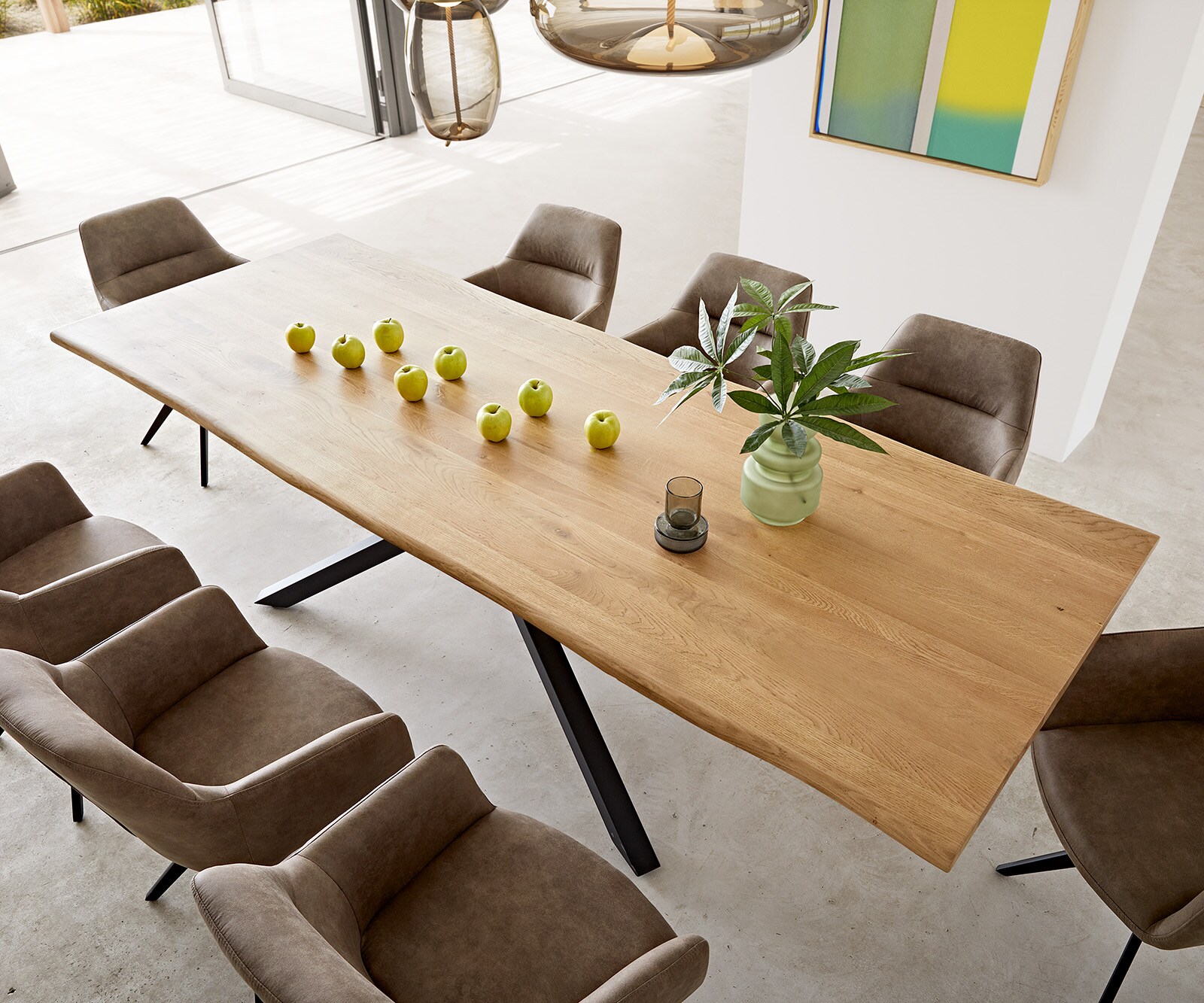 Table à manger Edge 260x100x2,5-3 chêne nature cadre croisé rectangle noir Live-Edge 3