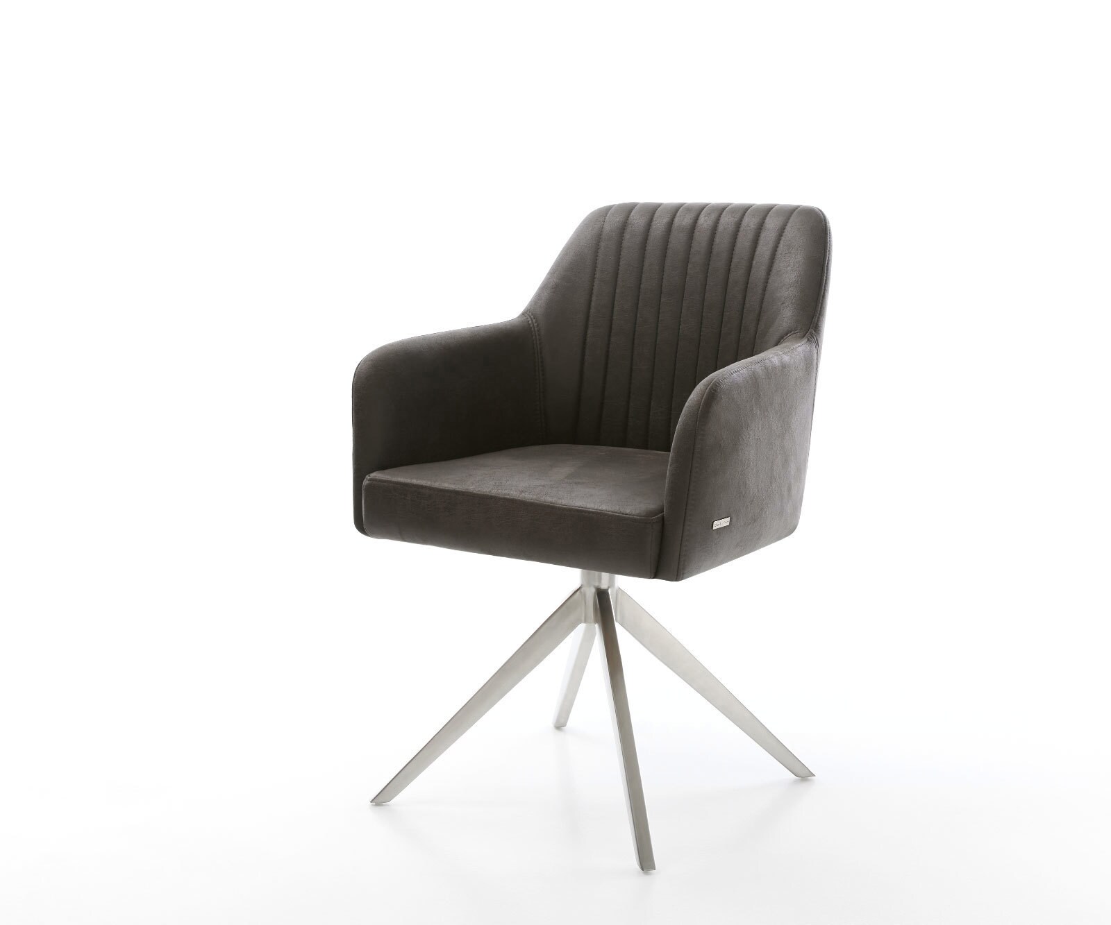 Chaise-de-salle-à-manger Greg-Flex microvelours anthracite vintage pied croisé large acier inoxydable brossé ressorts ensachés