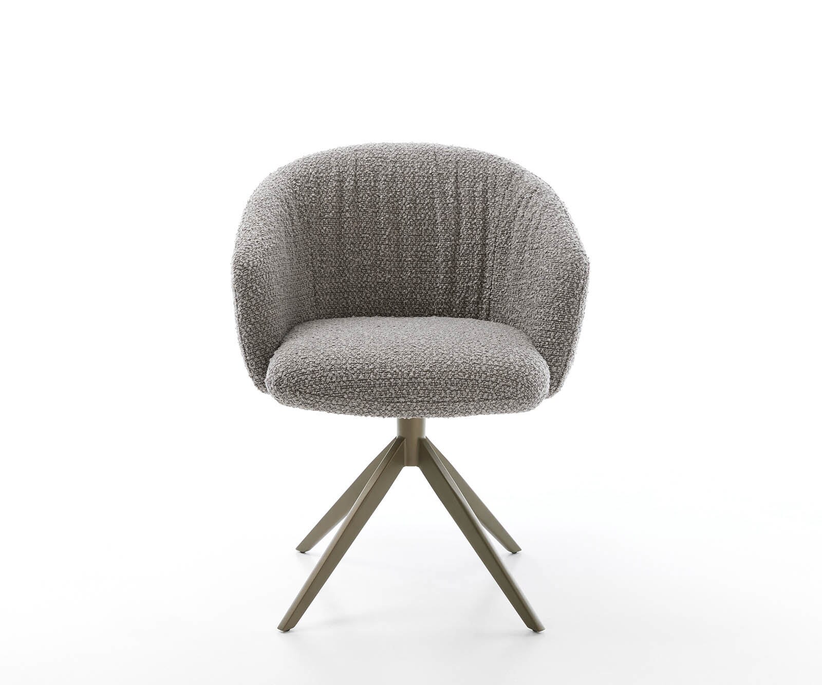 Chaise-pivotante Caja-Flex avec accoudoirs bouclé gris argenté pied croisé large aspect titane pivotement sur 360° ressorts ensachés 2