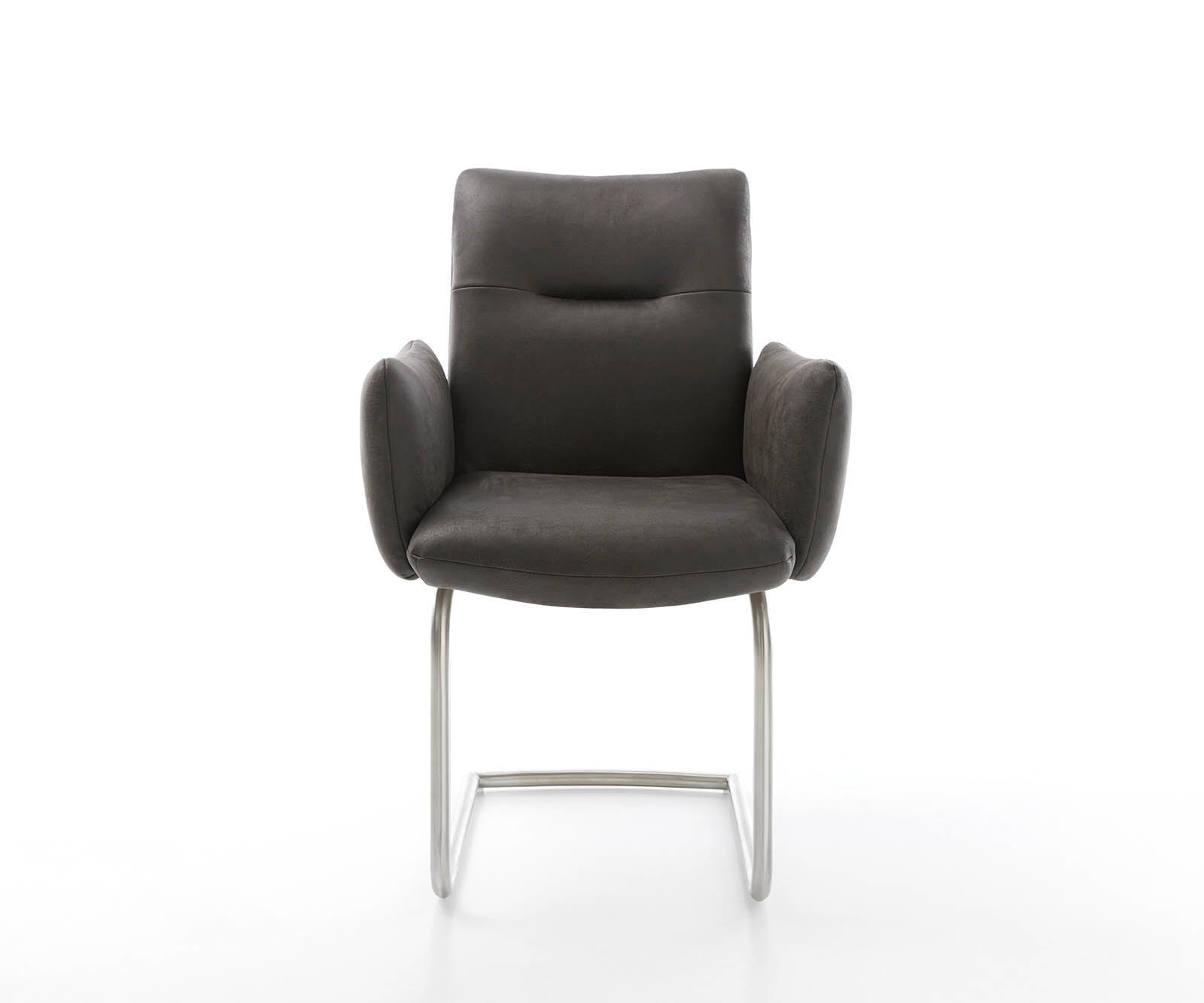 Cantilever Jova-Flex avec accoudoirs microvelours anthracite vintage pied cantilever rond acier inoxydable brossé ressorts ensachés 1