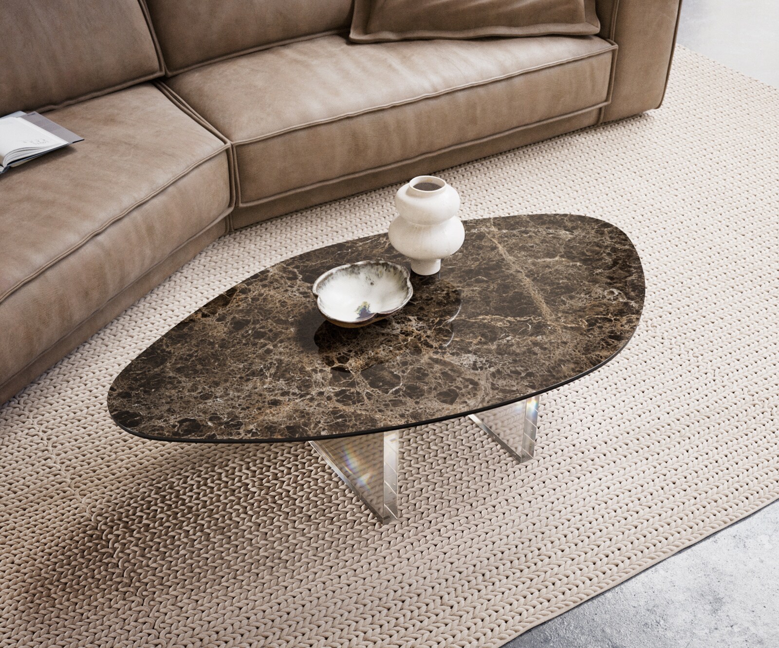 Couchtisch Edge Organisch 140x76 cm Keramik Emperador Extra Lucidato Dunkelbraun Lumia Acryl 3