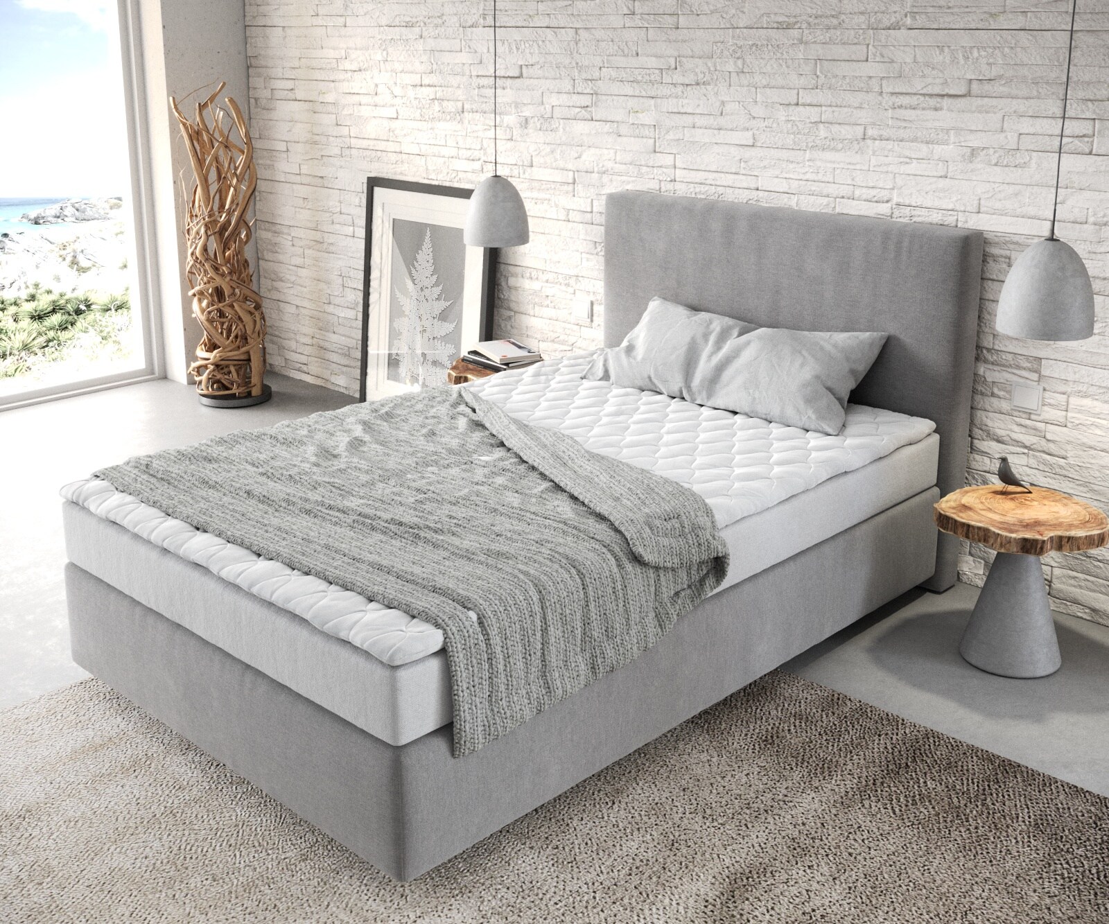 Boxspringbett Dream-Well 120x200 cm Mikrofaser Grau mit Matratze und Topper 3