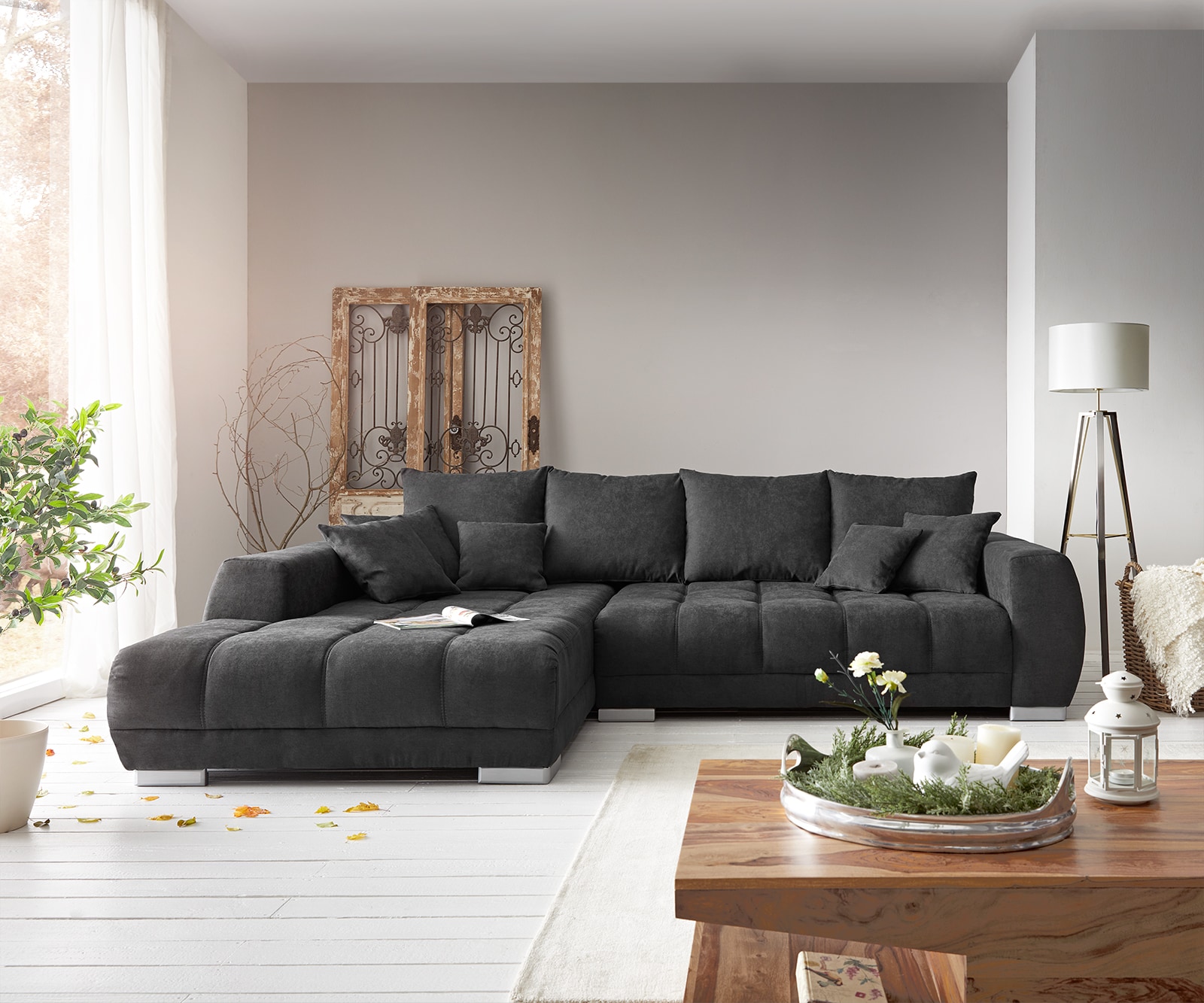 Ecksofa Josea 300x220 cm Mikrofaser Schwarz Recamiere links 1 Ecksofa Josea 300x220 cm Mikrofaser Schwarz Recamiere links 1