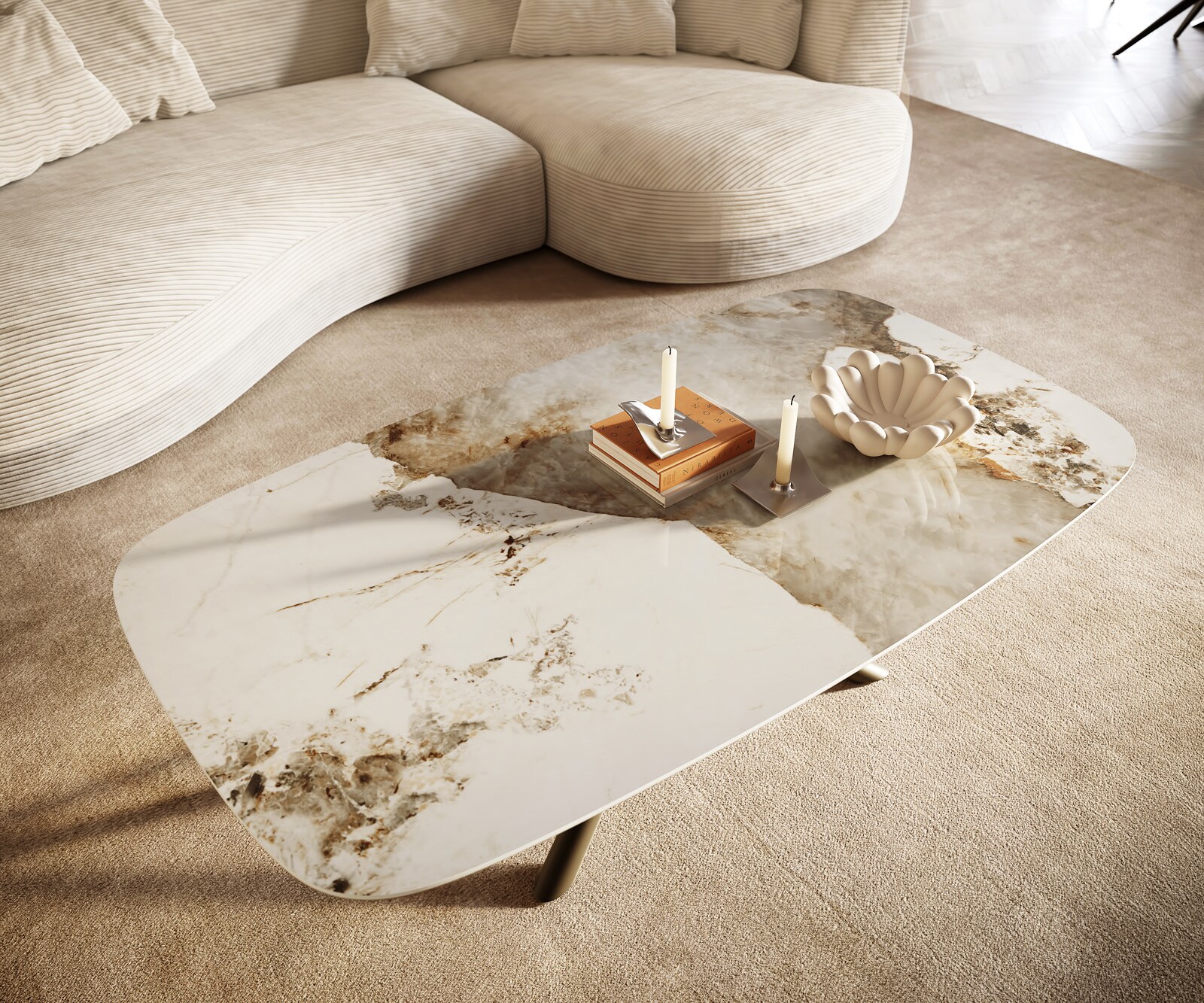 Couchtisch Edge Boot 140x80 cm Keramik Minas Melange Sarity Metall Effektfinish Titan 5