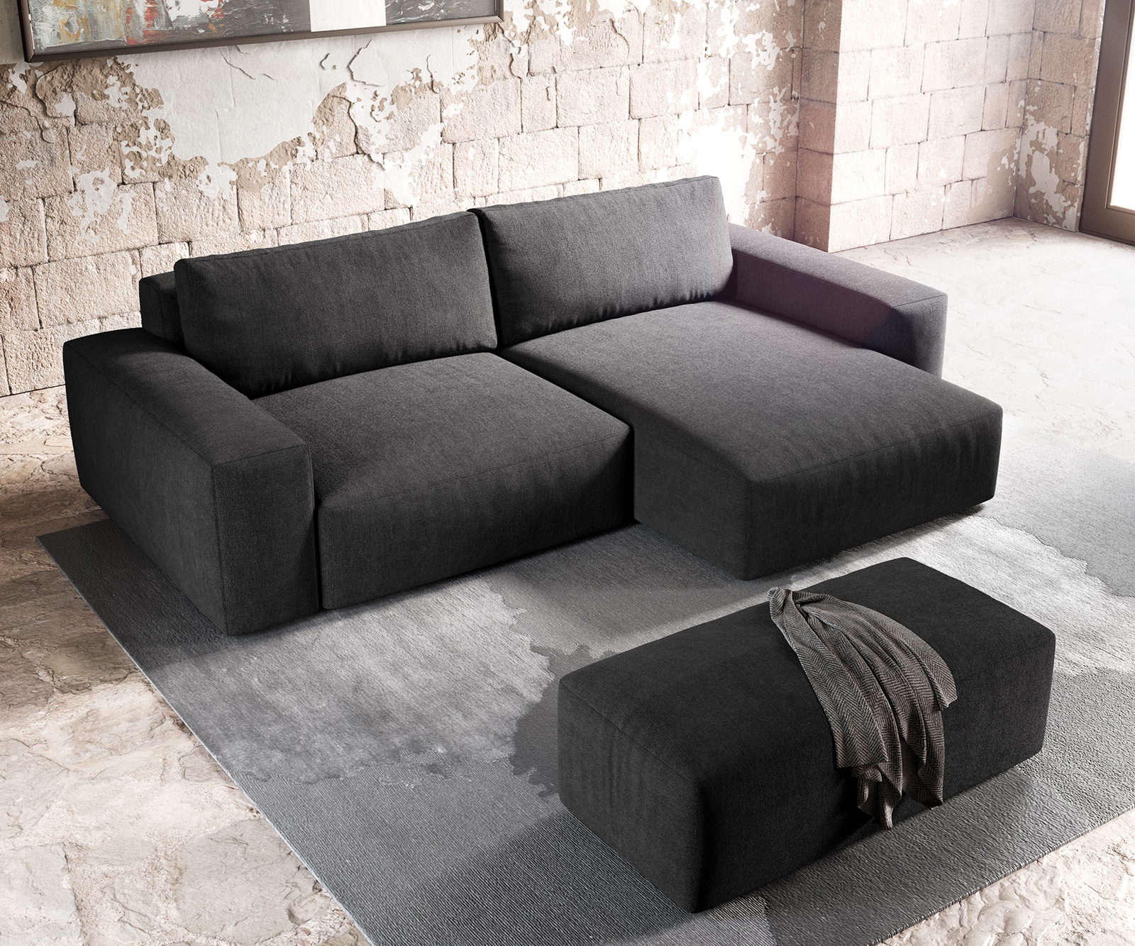 Ecksofa Lanzo XL 270x180 cm Mikrofaser Schwarz Recamiere variabel mit Hocker 3 Ecksofa Lanzo XL 270x180 cm Mikrofaser Schwarz Recamiere variabel mit Hocker 3