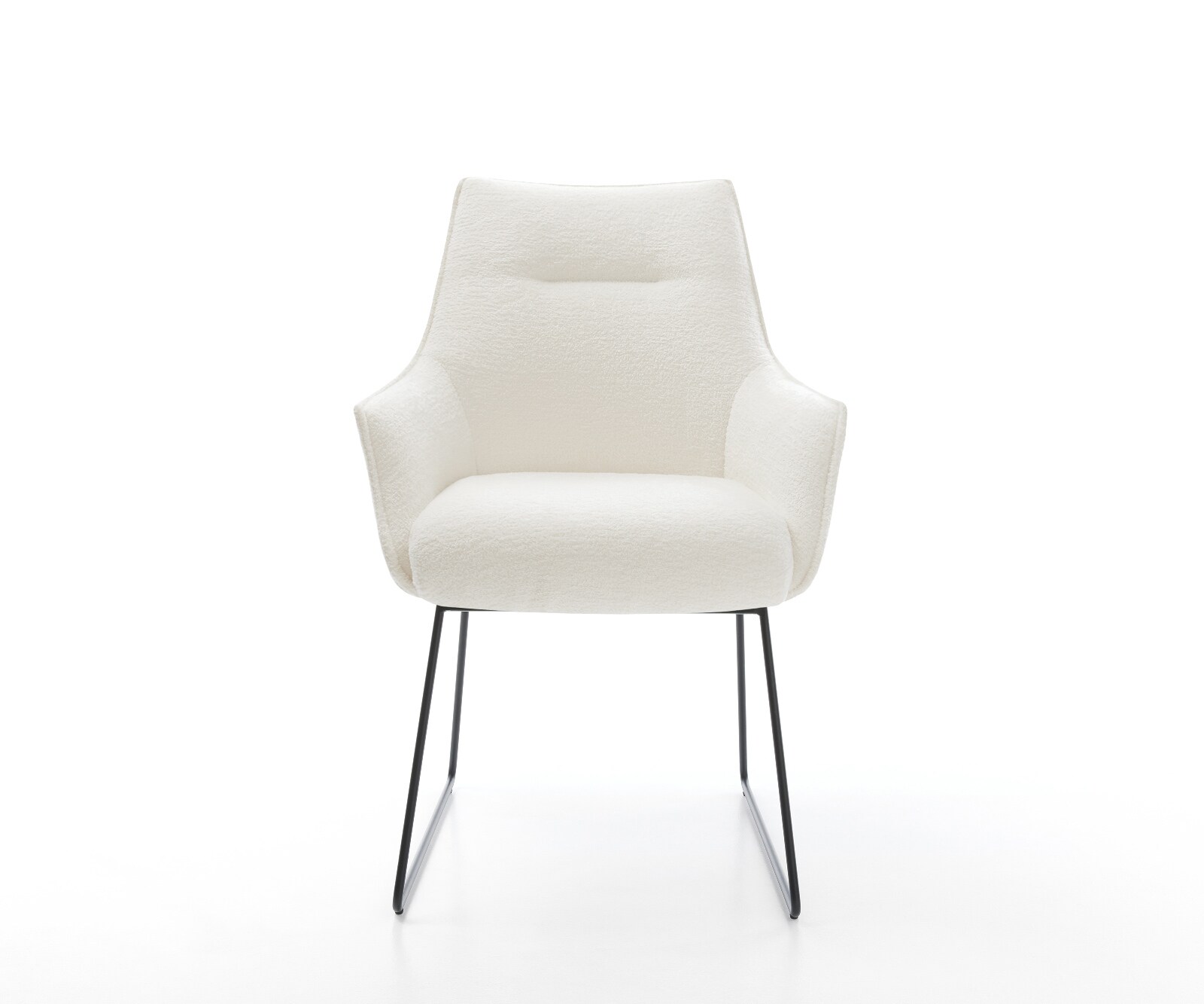 Chaise-de-salle-à-manger Alja-Flex avec accoudoirs bouclé doux beige pied trapèze noir resorts ensachés 2