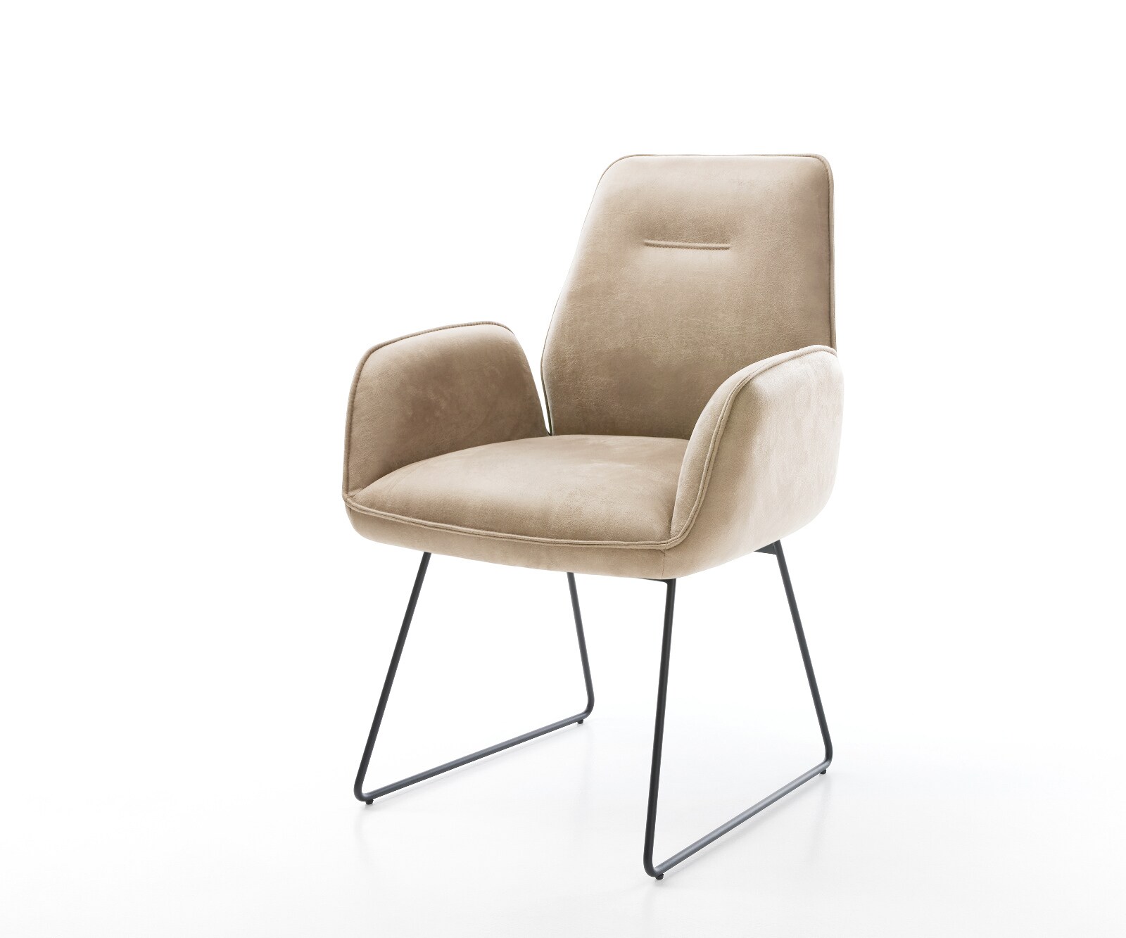 Chaise-de-salle-à-manger Zoa-Flex microvelours beige vintage pied trapèze noir ressorts ensachés