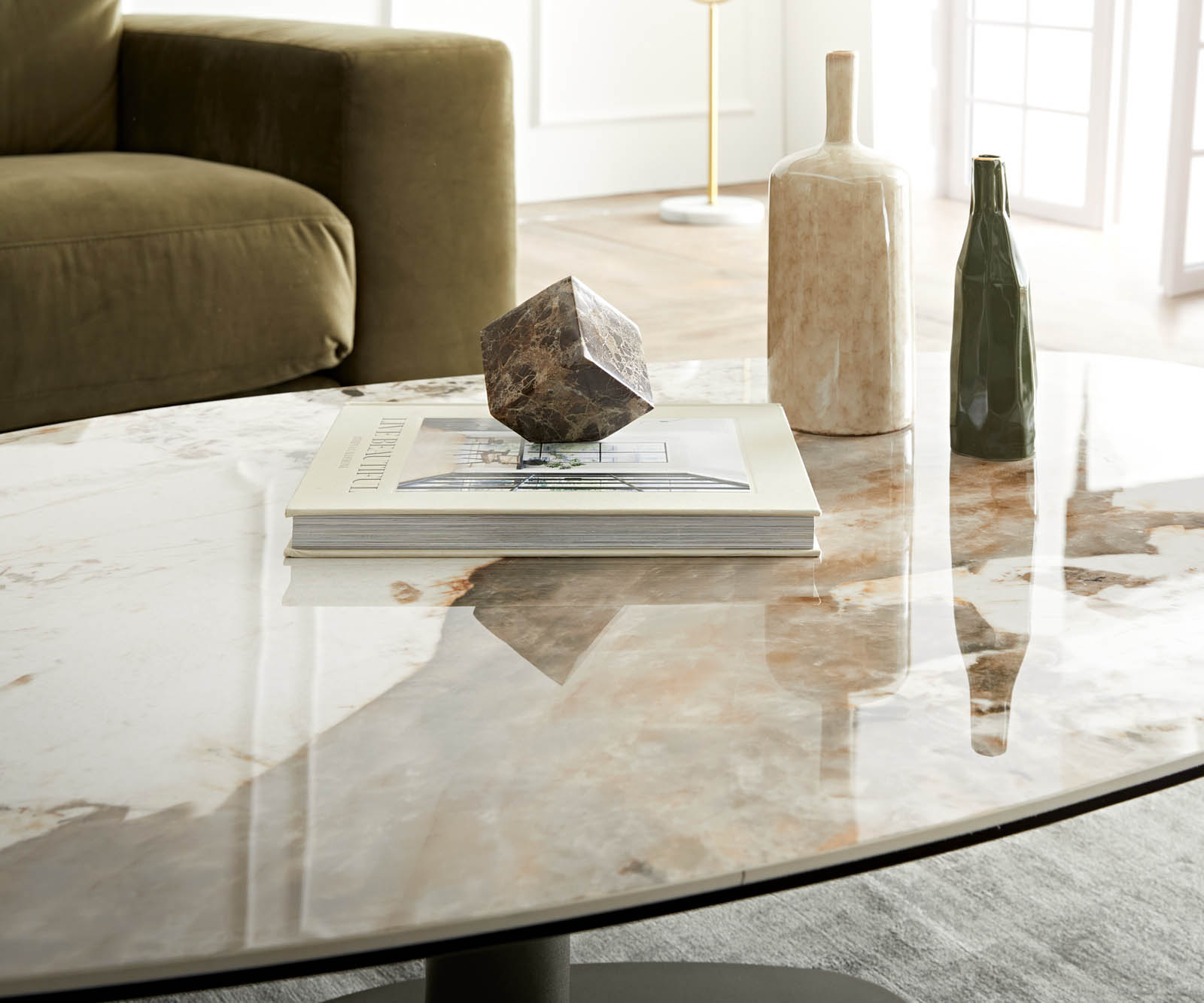 Table-basse Vibana 140x80 cm Céramique Minas Melange Blanc-Beige Piétement finition effet titane 4