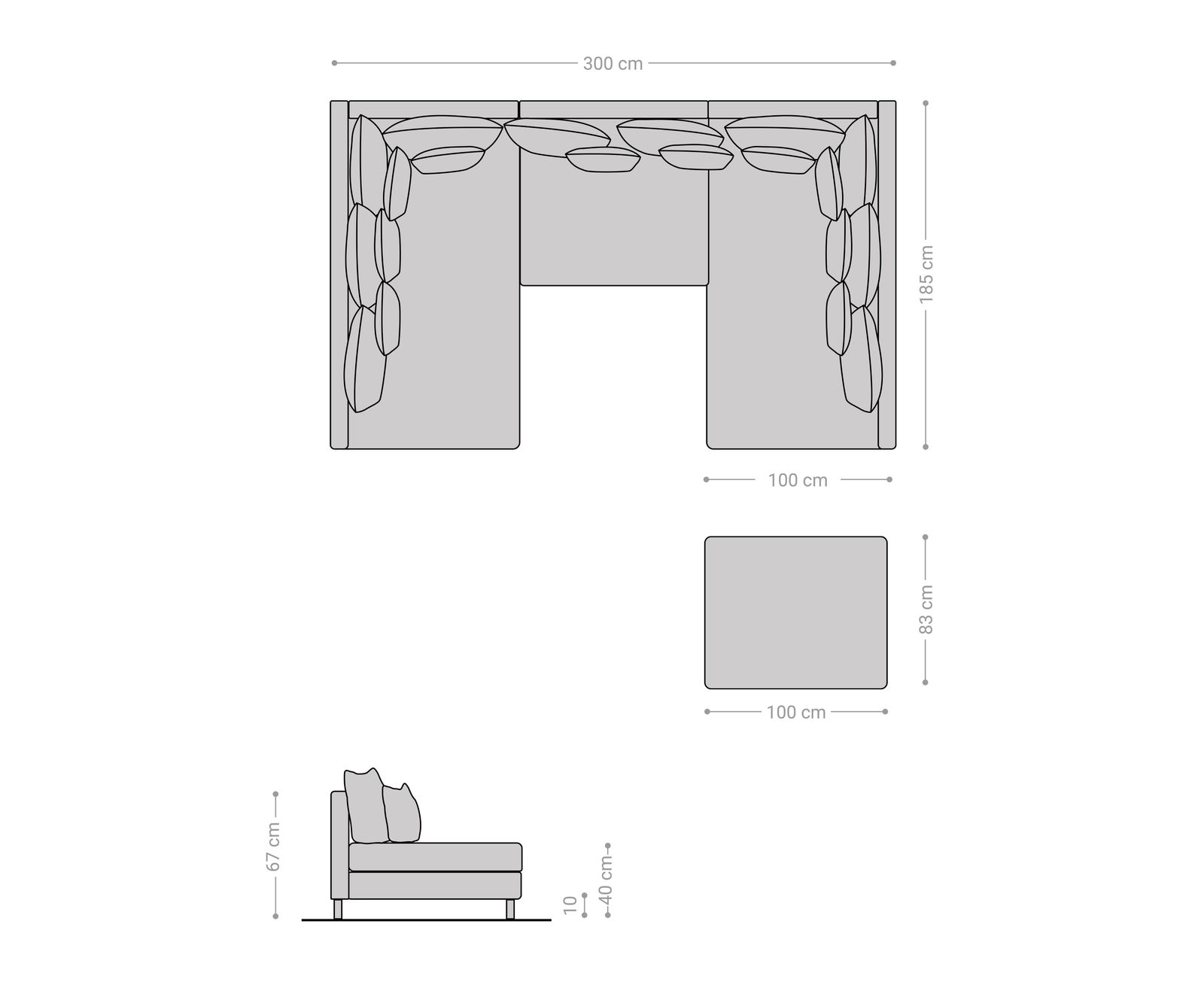 Wohnlandschaft Clovis Schwarz Modulsofa mit Hocker 7