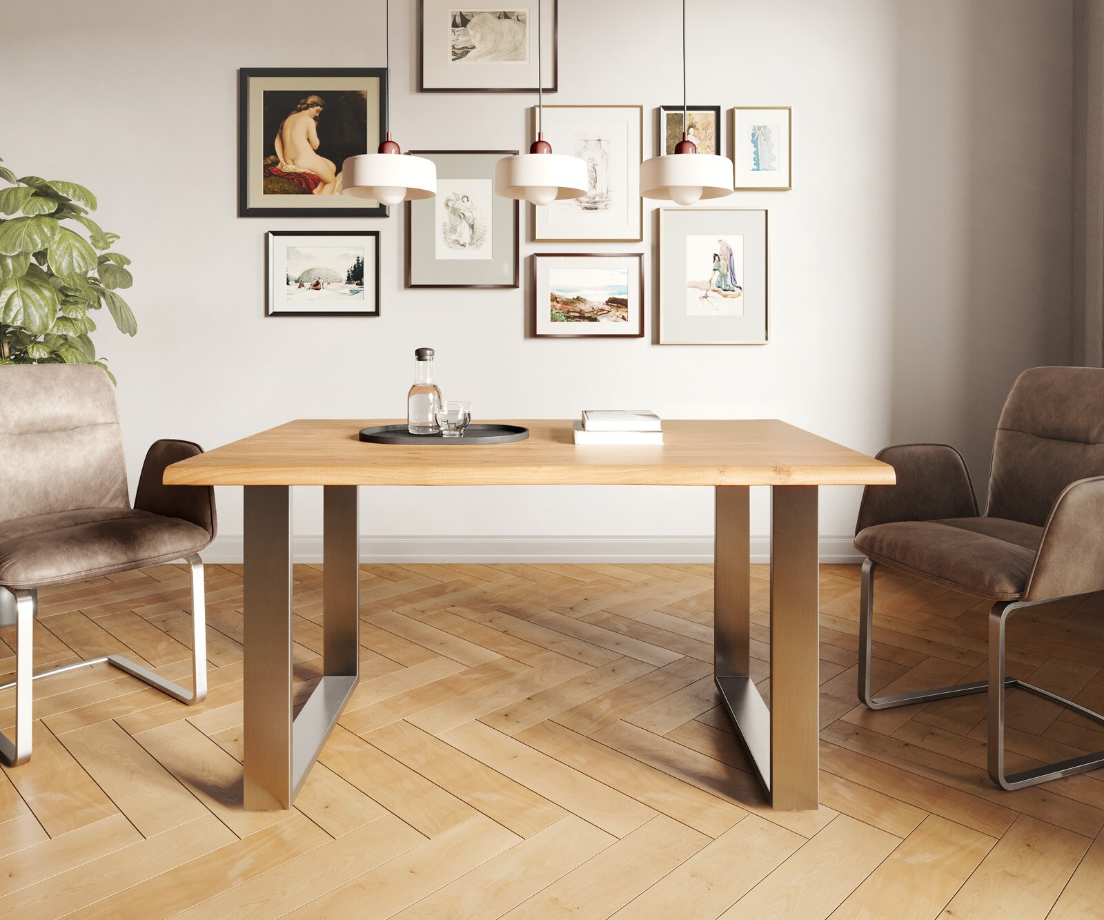 Esstisch Edge 140x90 Akazie Natur Edelstahl Schmal Live-Edge 1