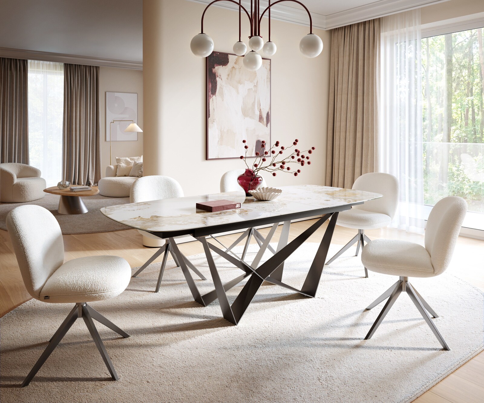 Table à manger Edge Boot 200-300x120 cm Céramique Laminam® Sabbia Eichefarbig Spider Flachstahl Noir extensible 5