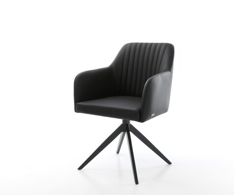 Drehstuhl Greg-Flex Echt-Leder Schwarz Kreuzgestell breit Schwarz 360° drehbar Wippfunktion Taschenfederkern