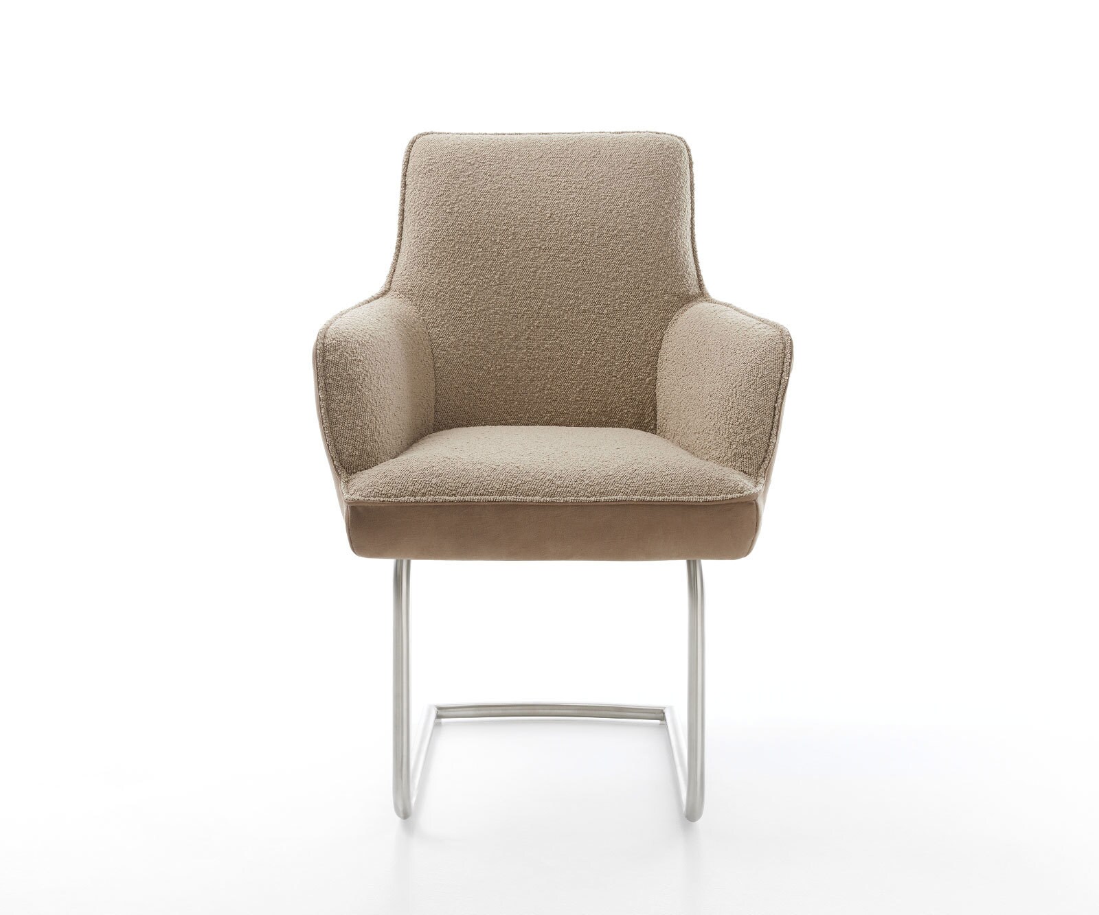 Cantilever Heira-Flex avec accoudoirs tissu mixte couleur boue pied cantilever rond acier inoxydable brossé ressorts ensachés 2