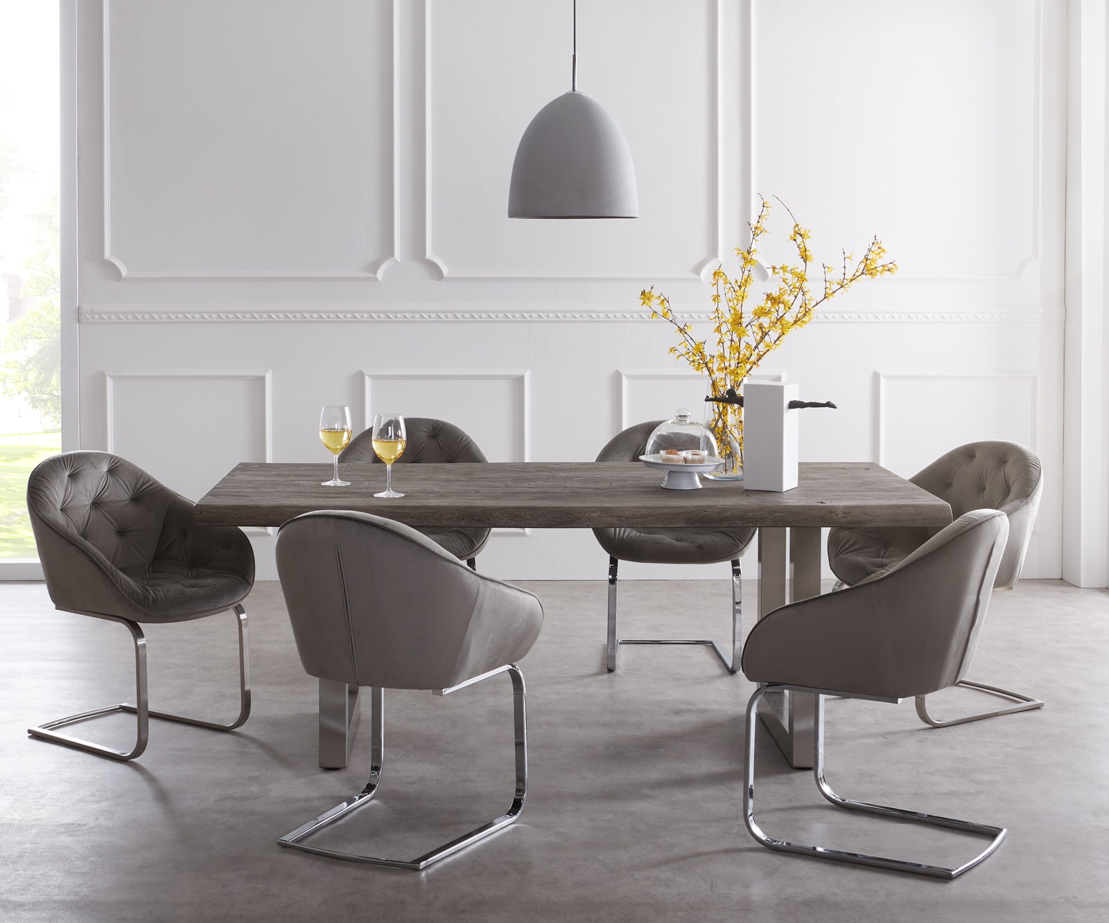 Esstisch Edge 200x100 XL Akazie Platin Edelstahl Breit Live-Edge 1 Esstisch Edge 200x100 XL Akazie Platin Edelstahl Breit Live-Edge 1