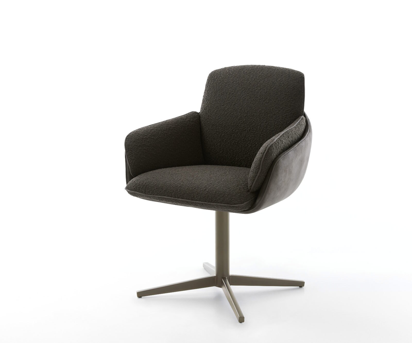 Chaise-de-salle-à-manger Luan-Flex avec accoudoirs tissu mixte couleur boue pied trapèze acier inoxydable