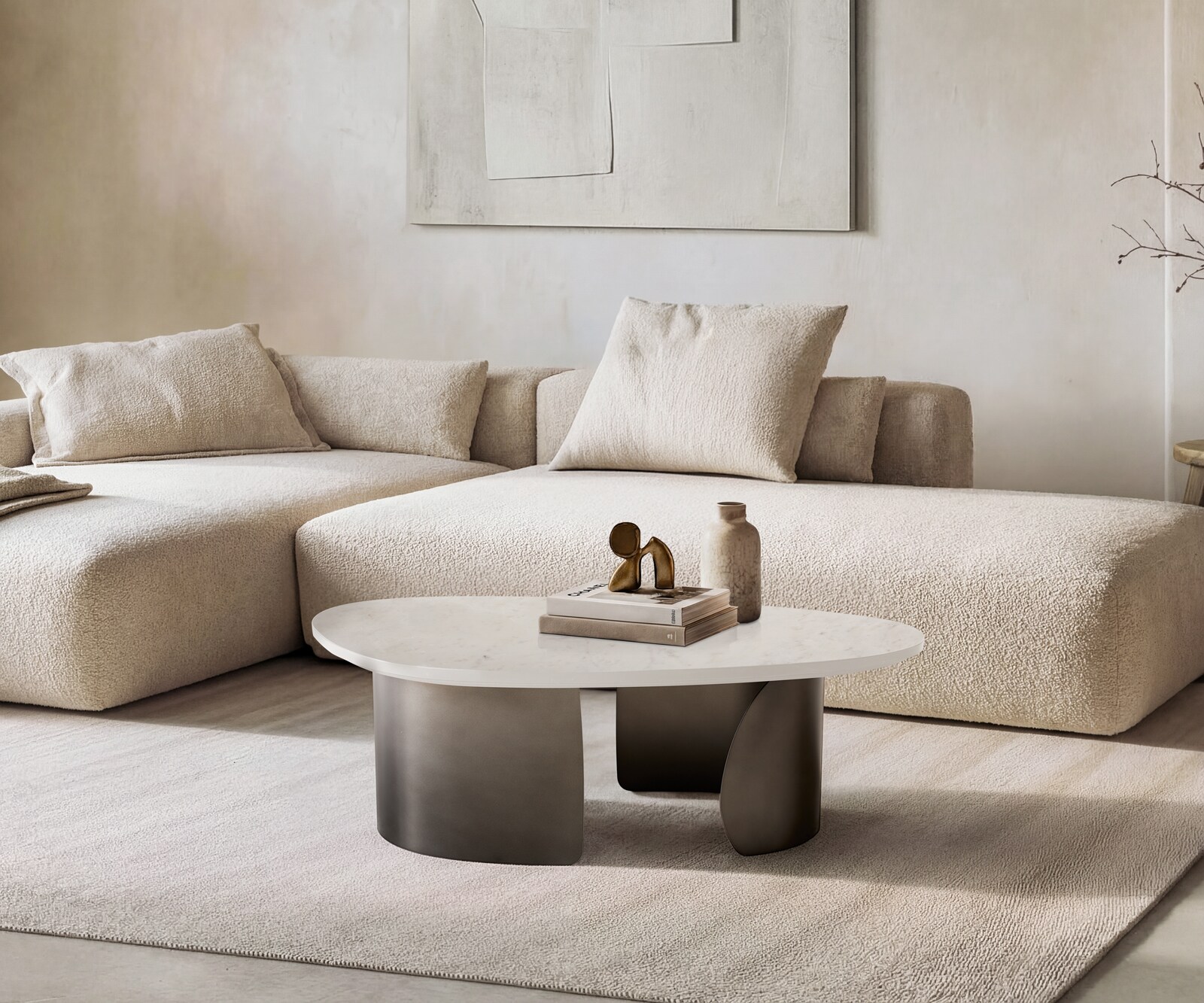 Couchtisch Marvello 100x50 cm Marmor Weiß Metall Black Antique 1