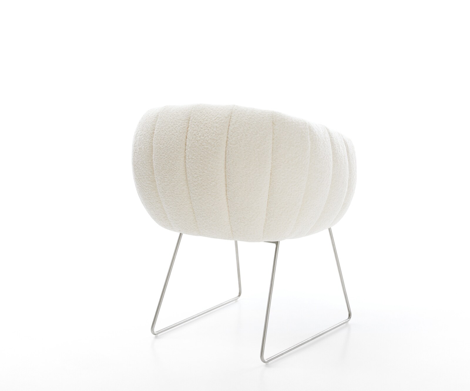 Esszimmerstuhl Jada-Flex Bouclé Weiß Kufengestell Edelstahl Taschenfederkern 5