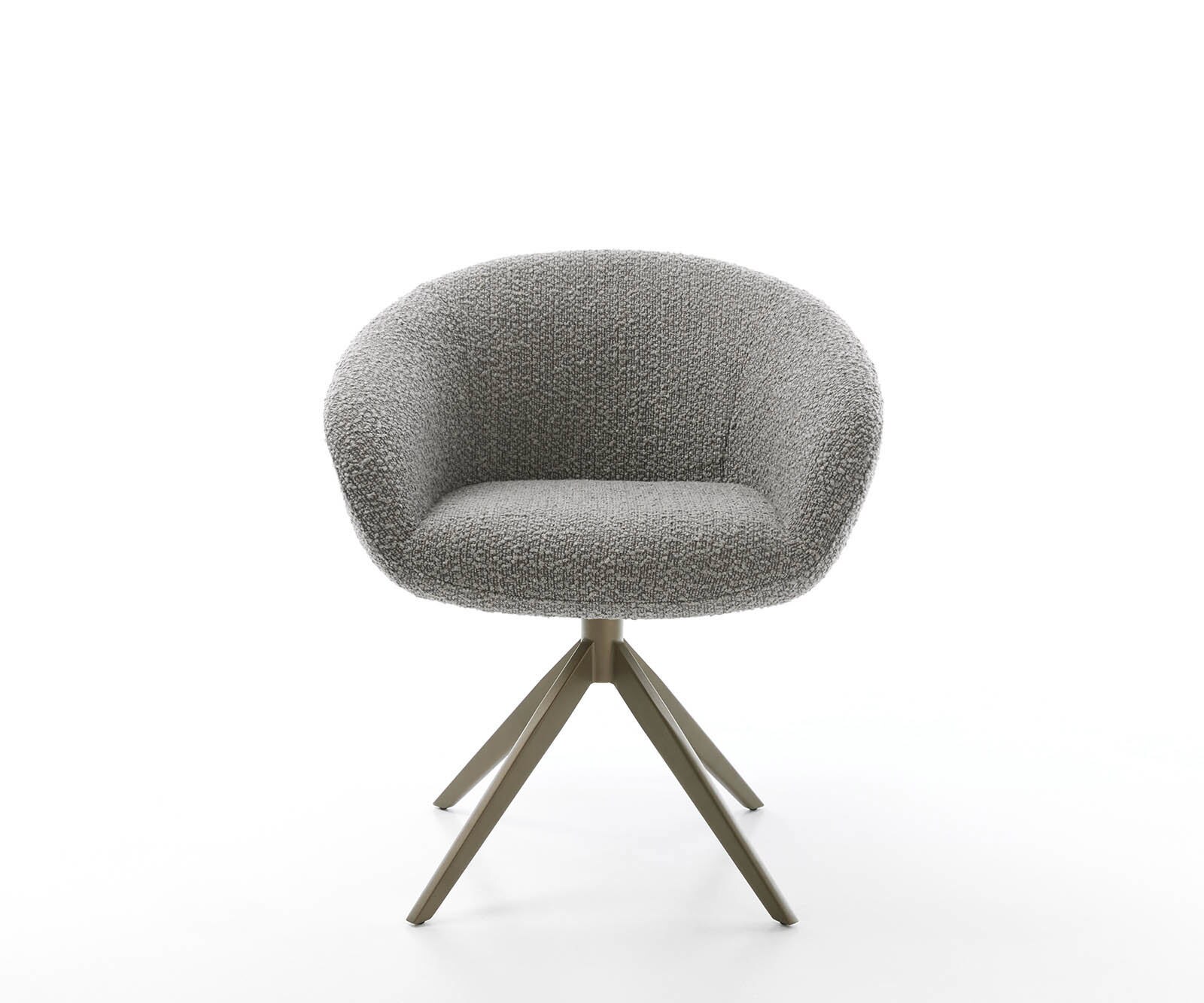 Chaise-pivotante Vinka-Flex avec accoudoirs bouclé gris argenté pied croisé large aspect titane pivotement sur 360° ressorts ensachés 1