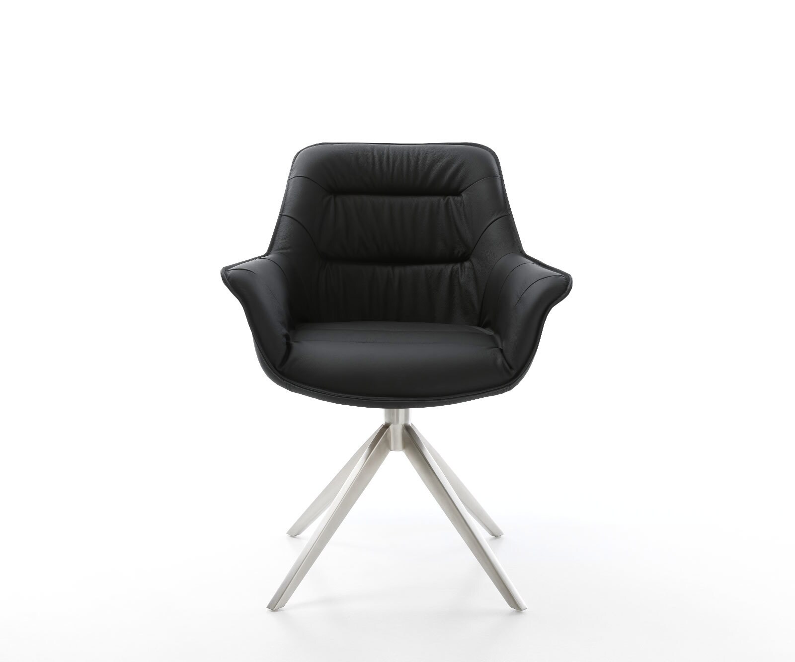 Esszimmerstuhl Kaira-Flex Echt-Leder Schwarz Kreuzgestell breit Edelstahl 1 Esszimmerstuhl Kaira-Flex Echt-Leder Schwarz Kreuzgestell breit Edelstahl 1