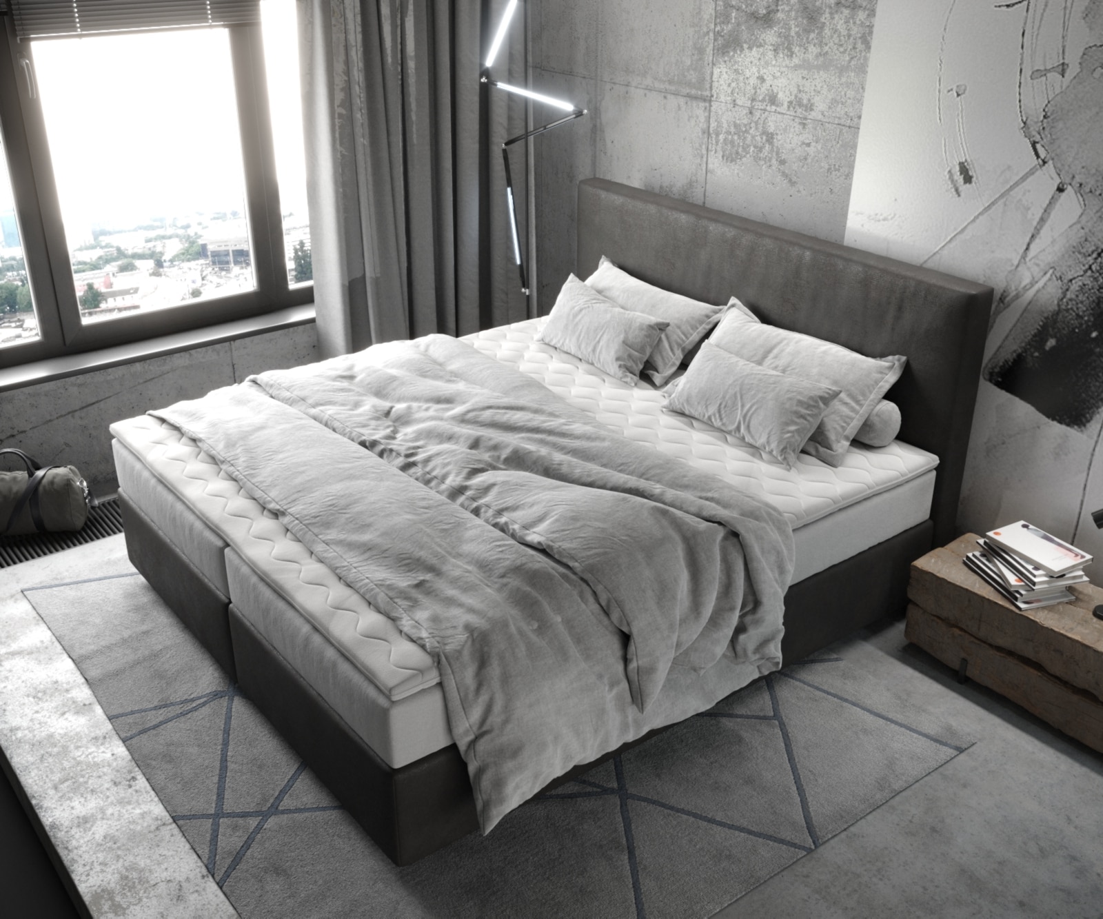 Lit-à-sommier-tapissie Dream-Well 180x200 cm microfibre anthracite vintage avec matelas TFK et surmatelas viscoélastique 3 Lit-à-sommier-tapissie Dream-Well 180x200 cm microfibre anthracite vintage avec matelas TFK et surmatelas viscoélastique 3