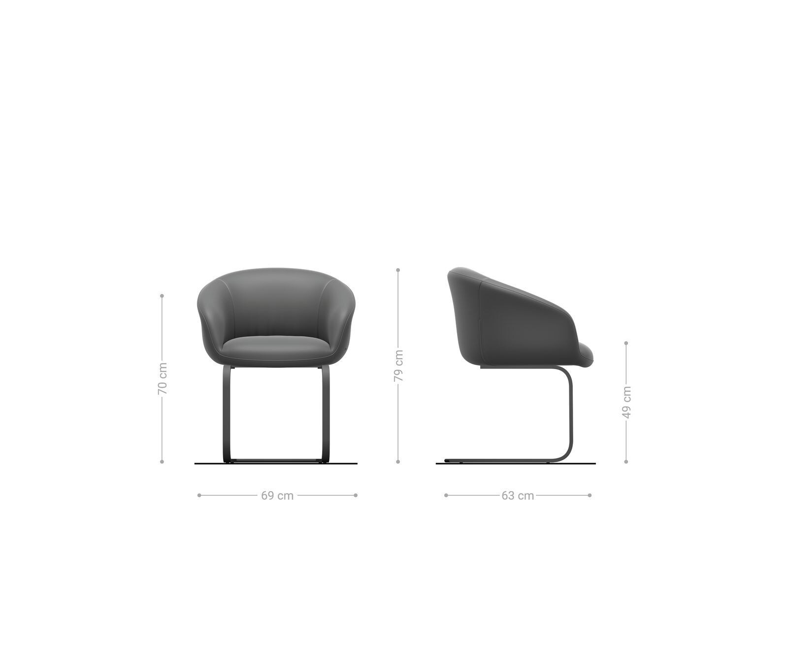 Cantilever Vinka-Flex avec accoudoirs cuir de vache couleur boue pied cantilever plat aspect titane ressorts ensachés 6