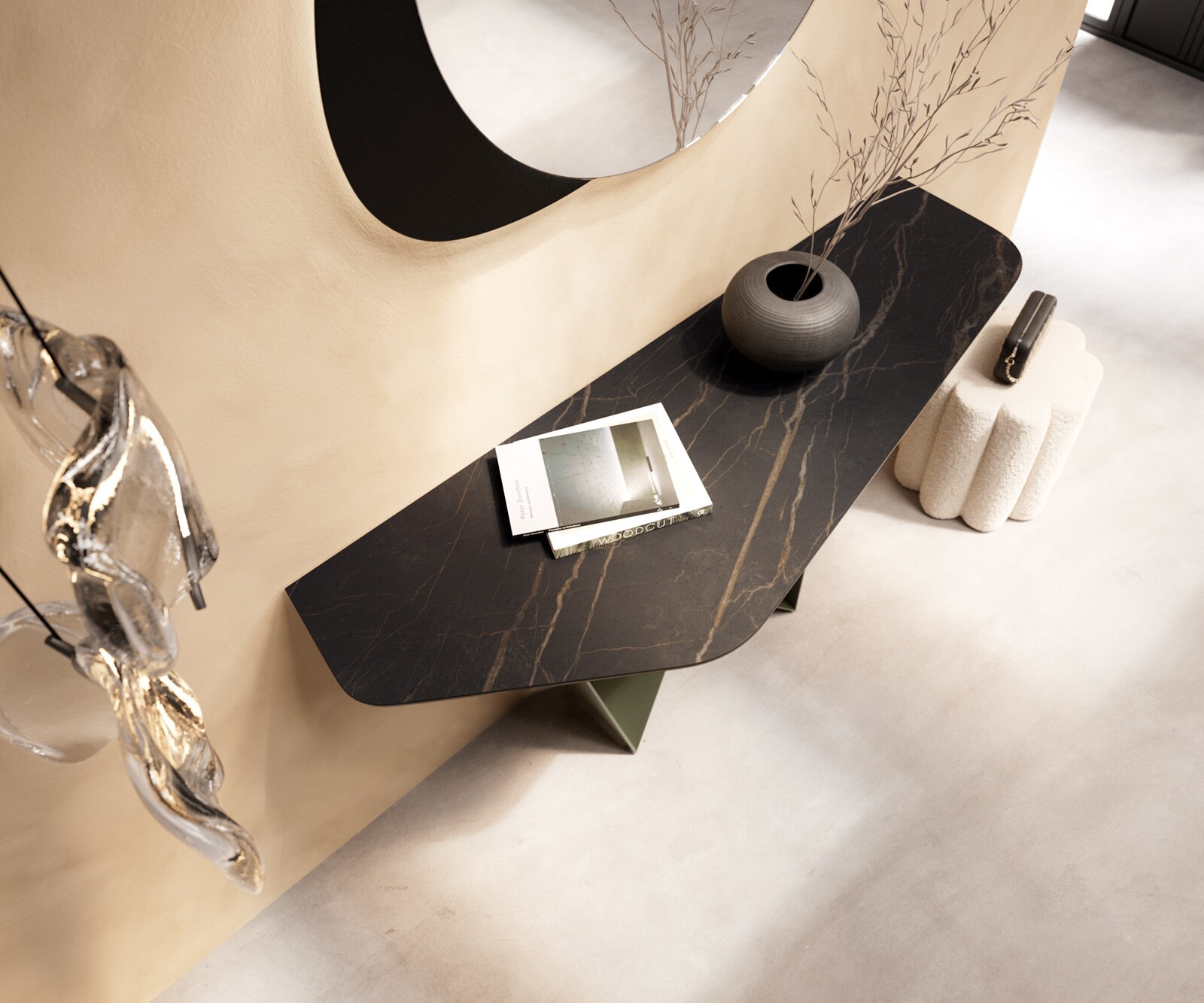 Console Edge Polygonal 140x50 cm Céramique Laminam® Noir Desir Braun Spios Métal Effektfinish Titan 2