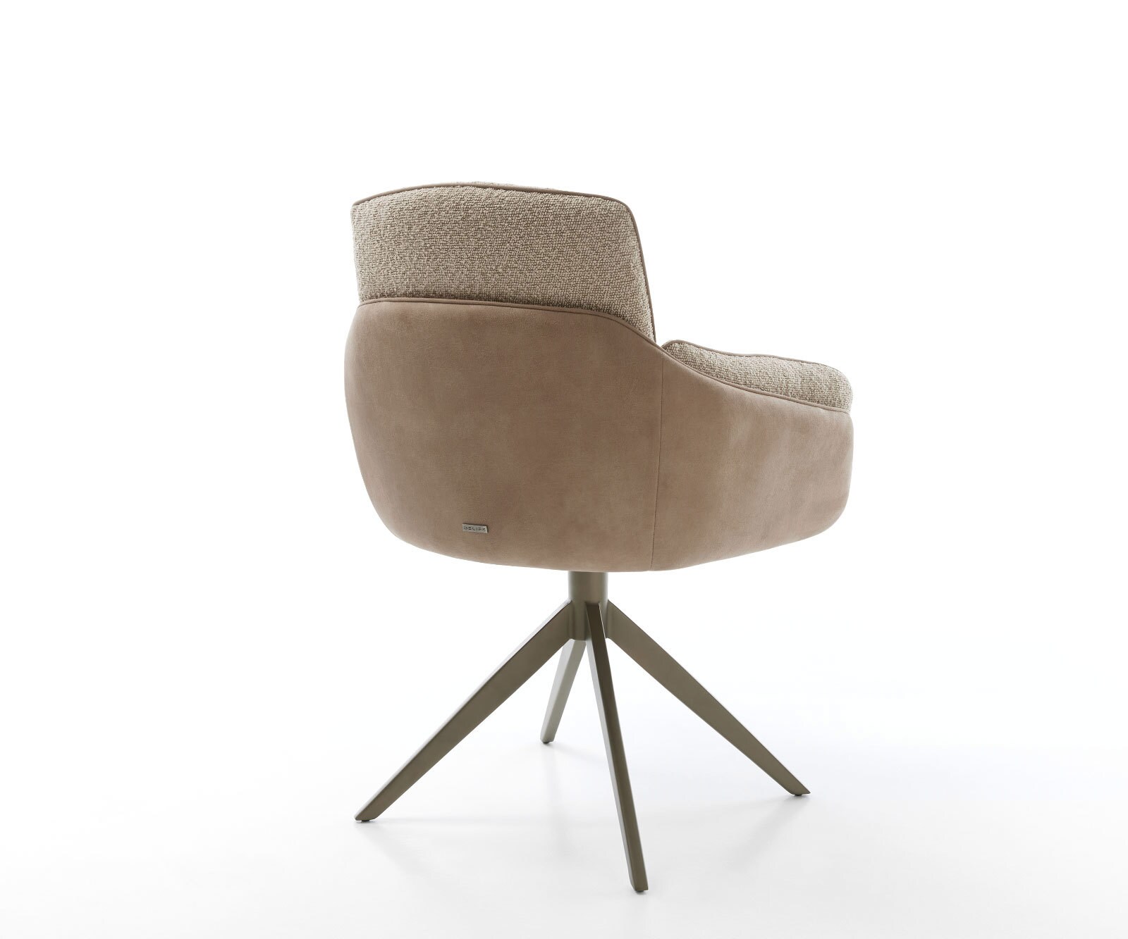 Chaise-pivotante Luan-Flex avec accoudoirs tissu mixte couleur boue pied croisé large aspect titane pivotement sur 360° 4