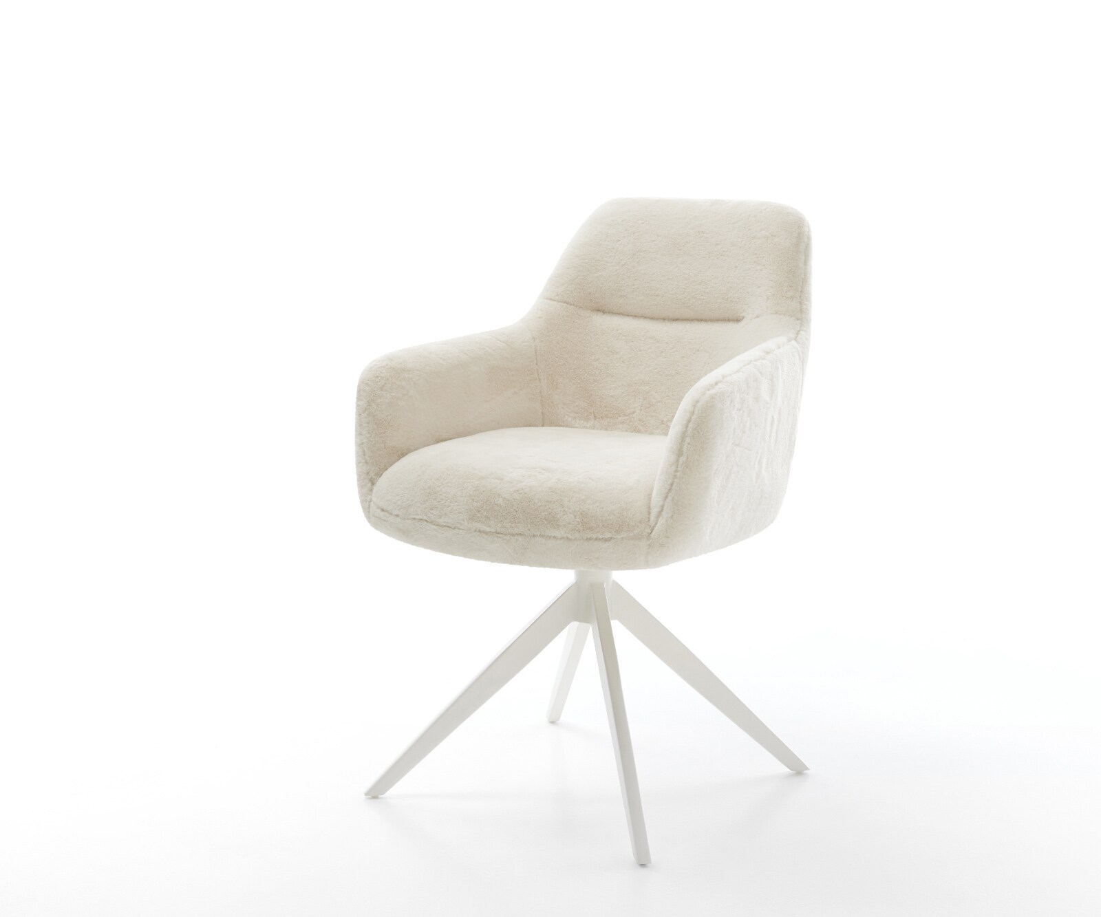 Drehstuhl Pejo-Flex Plüsch Creme-Weiß Kreuzgestell breit Weiß 360° drehbar Wippfunktion Taschenfederkern 1