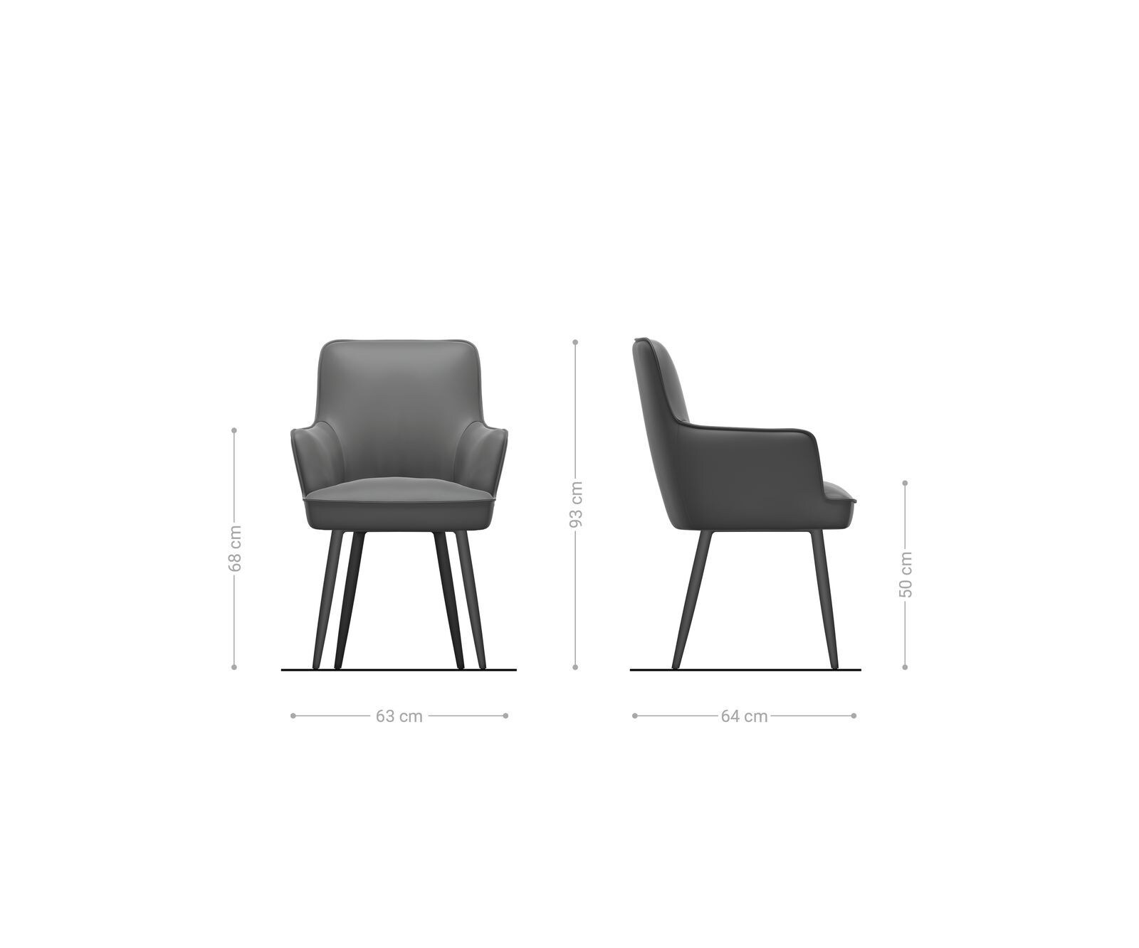 Chaise-de-salle-à-manger Heira-Flex avec accoudoirs cuir de vache couleur boue 4 pieds coniques acier inoxydable brossé ressorts ensachés 6