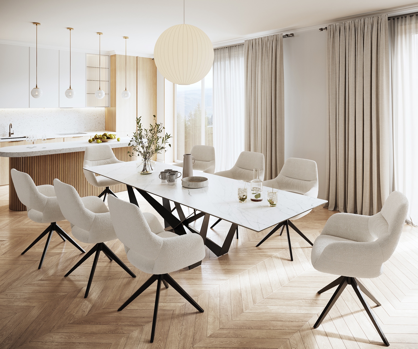 Table-à-manger Edge 300x100cm Laminam® céramique blanc pieds milieu acier plat noir 5 Table-à-manger Edge 300x100cm Laminam® céramique blanc pieds milieu acier plat noir 5