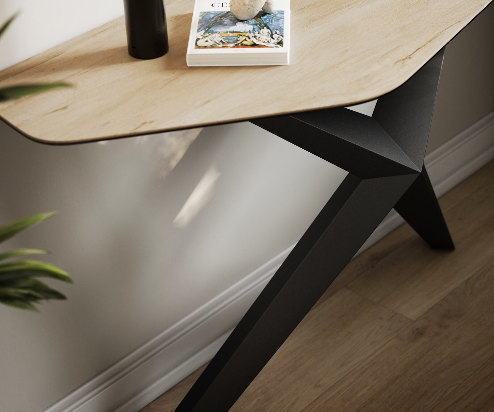Konsolentisch Edge Polygonal 140x50 cm Keramik Laminam® Sabbia Eichefarbig Zentharo Metall Schwarz 5