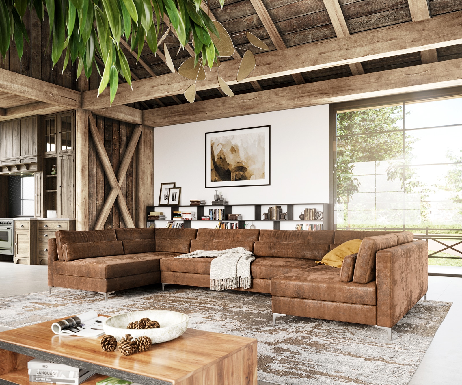 Wohnlandschaft Elio XL 400x185 cm Lederimitat Vintage Braun Antik Wohnlandschaft Elio XL 400x185 cm Lederimitat Vintage Braun Antik