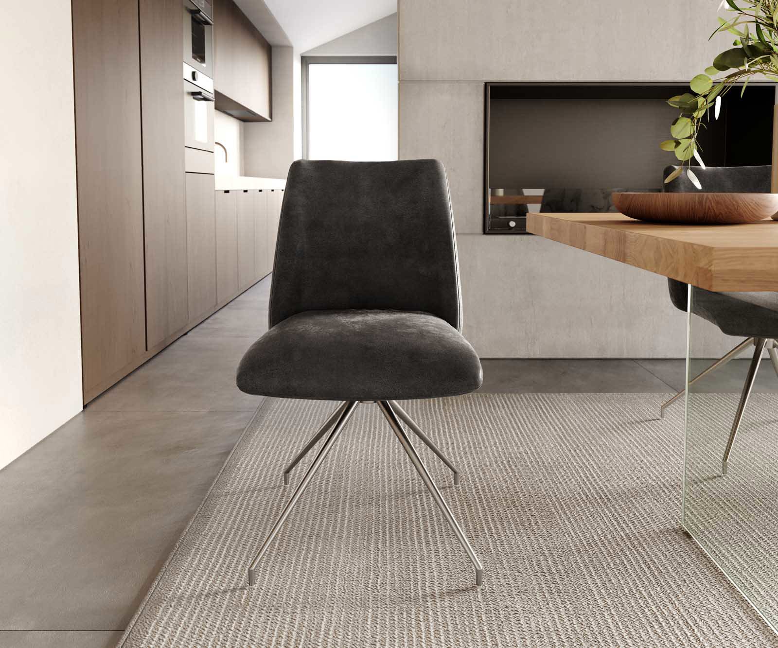 Drehstuhl Elso-Flex Mikrofaser Anthrazit Vintage Kreuzgestell konisch Edelstahl 180° drehbar Taschenfederkern 1 Drehstuhl Elso-Flex Mikrofaser Anthrazit Vintage Kreuzgestell konisch Edelstahl 180° drehbar Taschenfederkern 1